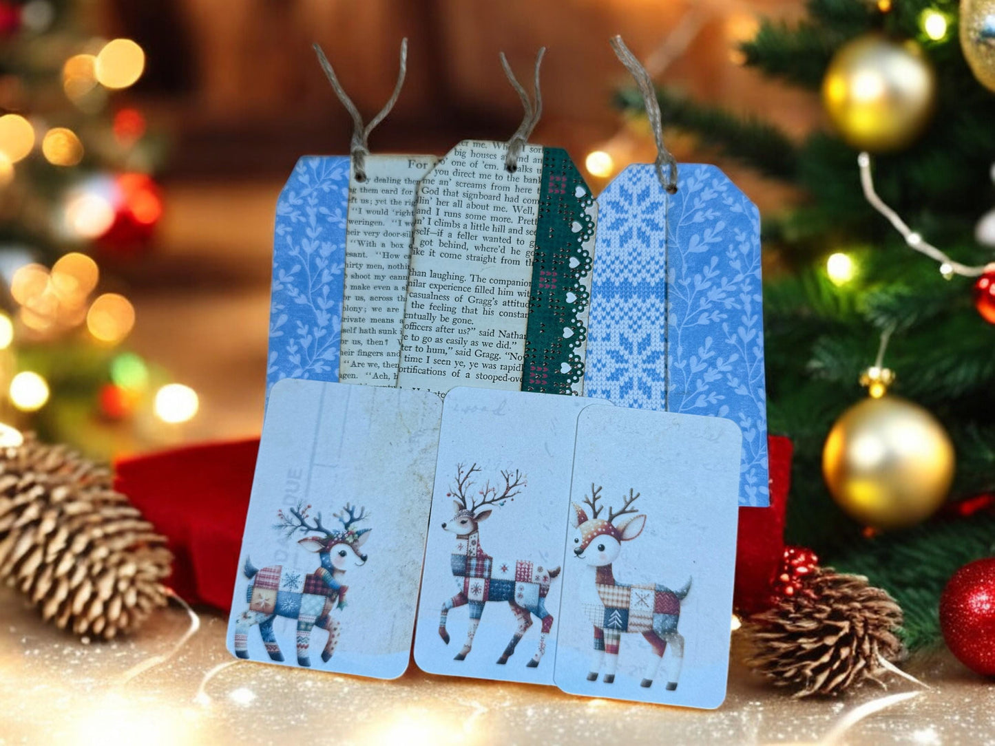 Double Pocket Junk Journal Tags with Reindeer Journaling Cards | Vintage Christmas Ephemera Set | Rustic Holiday Journal Kit