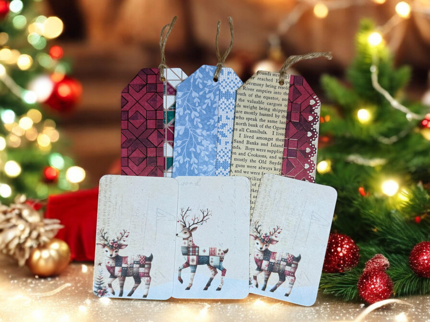 Double Pocket Junk Journal Tags | Reindeer Journaling Cards | Vintage Christmas Ephemera | Rustic Holiday Scrapbook Kit