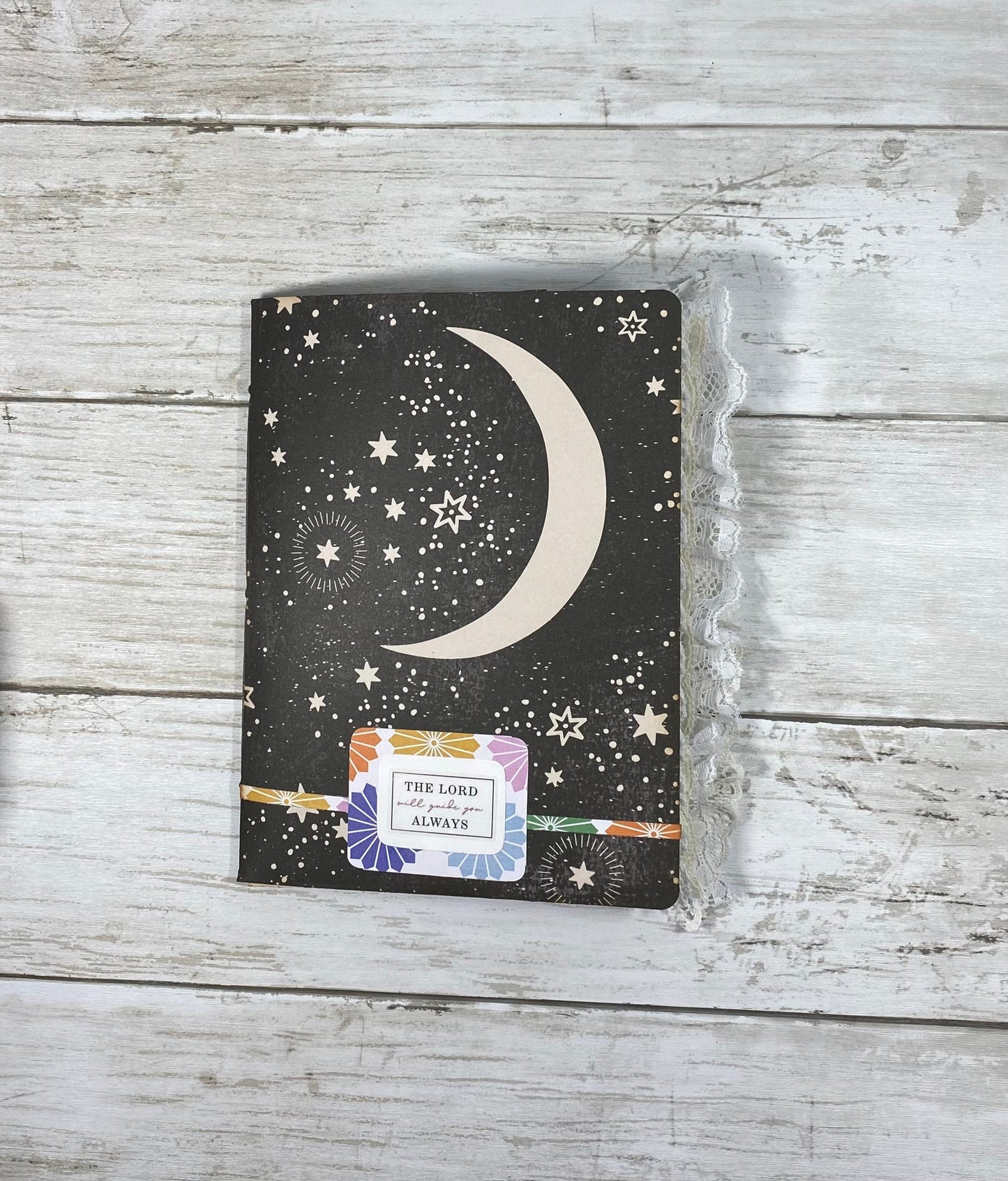 The Lord Will Guide You Always – Celestial Prayer Journal | Handmade Faith-Based Notebook | Healing Threads Encouragement Gift