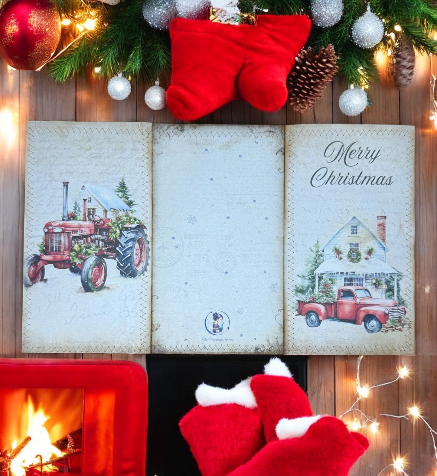 Vintage Christmas On The Farm Trifold Folio, Old Farmhouse Junk Journal, Rustic Barn Pages, Cozy Farm Animals, Homespun Theme