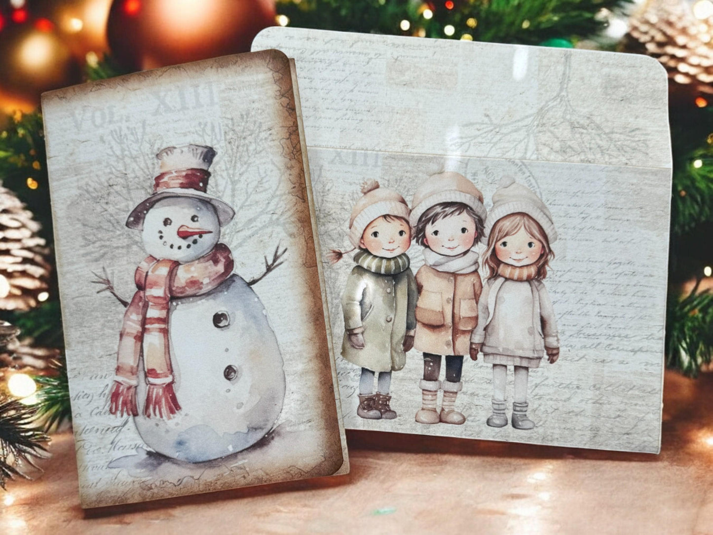 Christmas Snowman Gift Card Holder Set • Holiday Keepsake Folio w/ Tags & Journaling Card