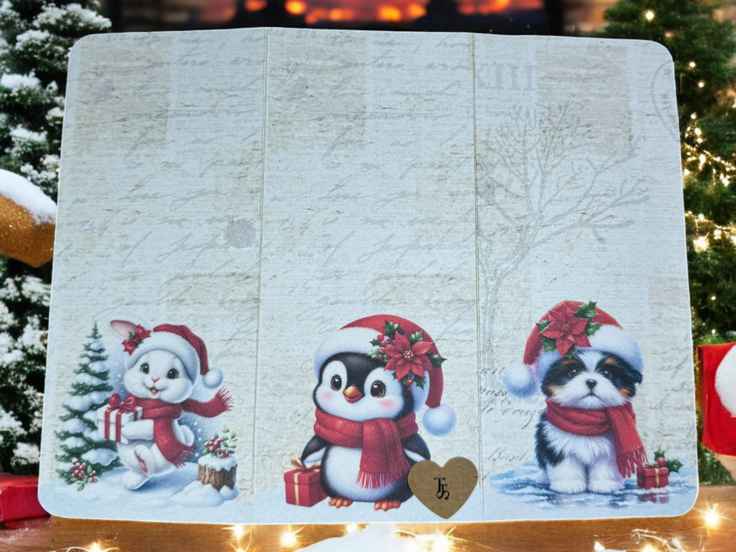 Christmas Gift Card Holder Set • Winter Animal Folio with Tags & Journaling Cards • Handmade Holiday Keepsake Set