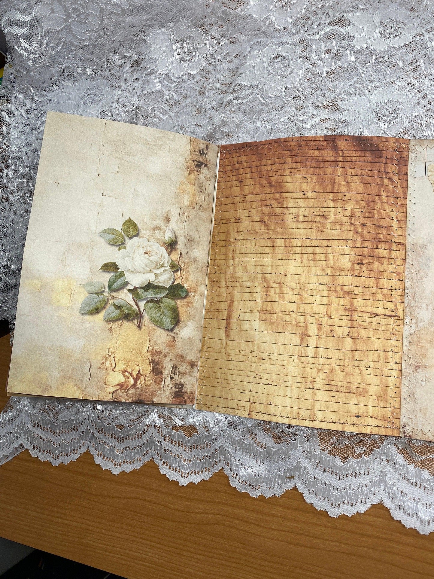 Gold Peace of God Junk Journal Handmade Faith Journal with Rose Collage Cover, Coffee-Dyed Pages, Scripture-Inspired Pockets, Christian Gift