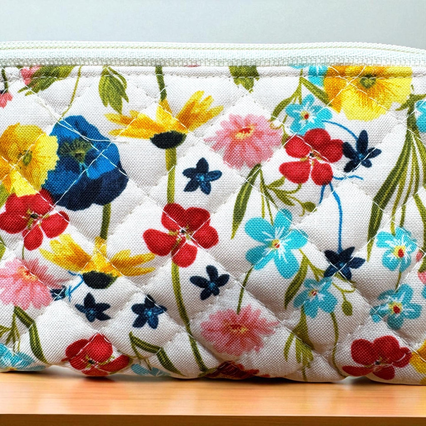 Wildflower Road Vista Pouch — Quilted Floral Glasses Case, Handmade Zipper Pouch, Travel Pencil or Accessory Bag