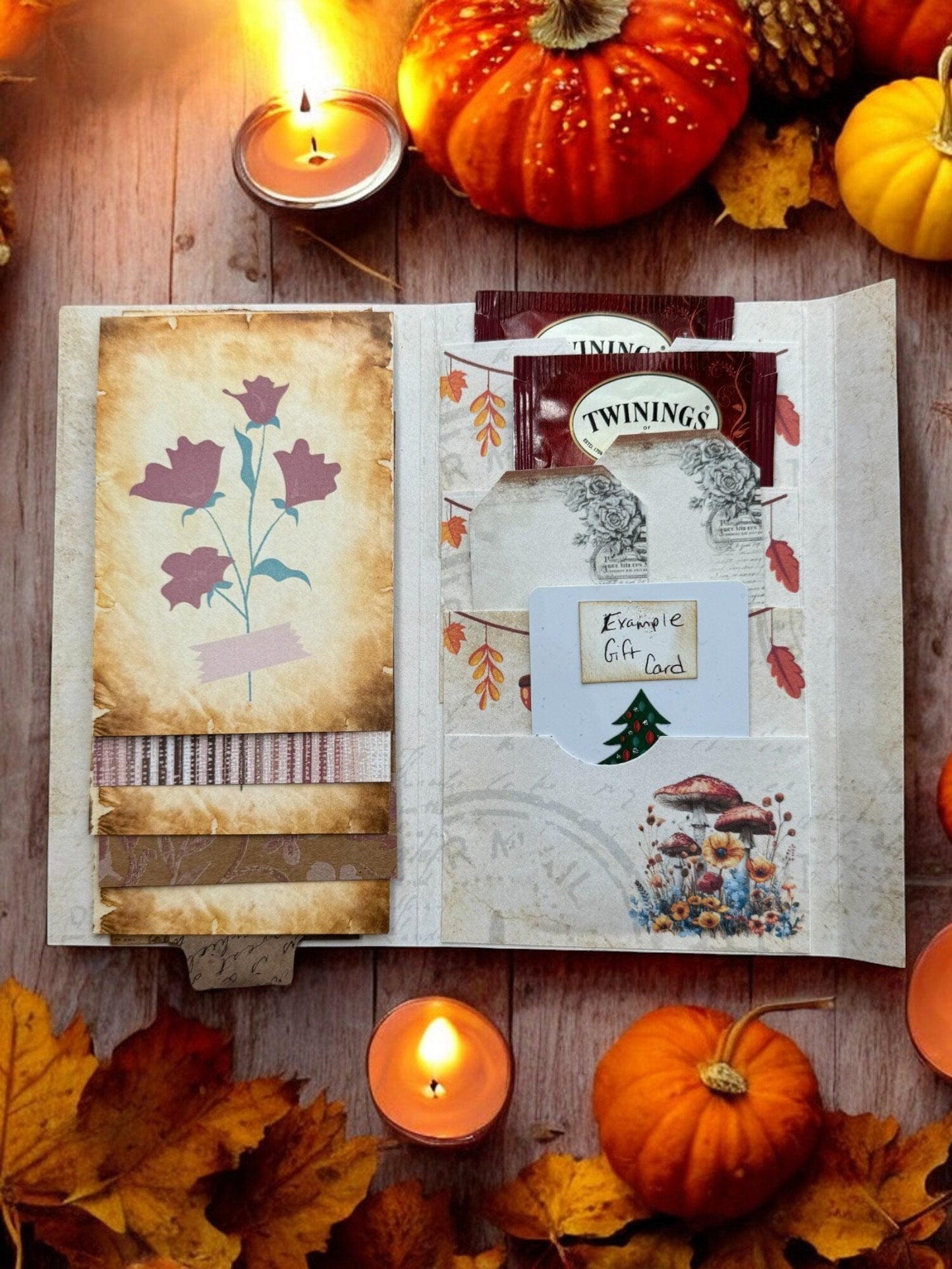 Autumn Fairy Folio Gift Card Holder – Tea Bag Envelope & Ephemera Folder for Junk Journals Cozy Gifting