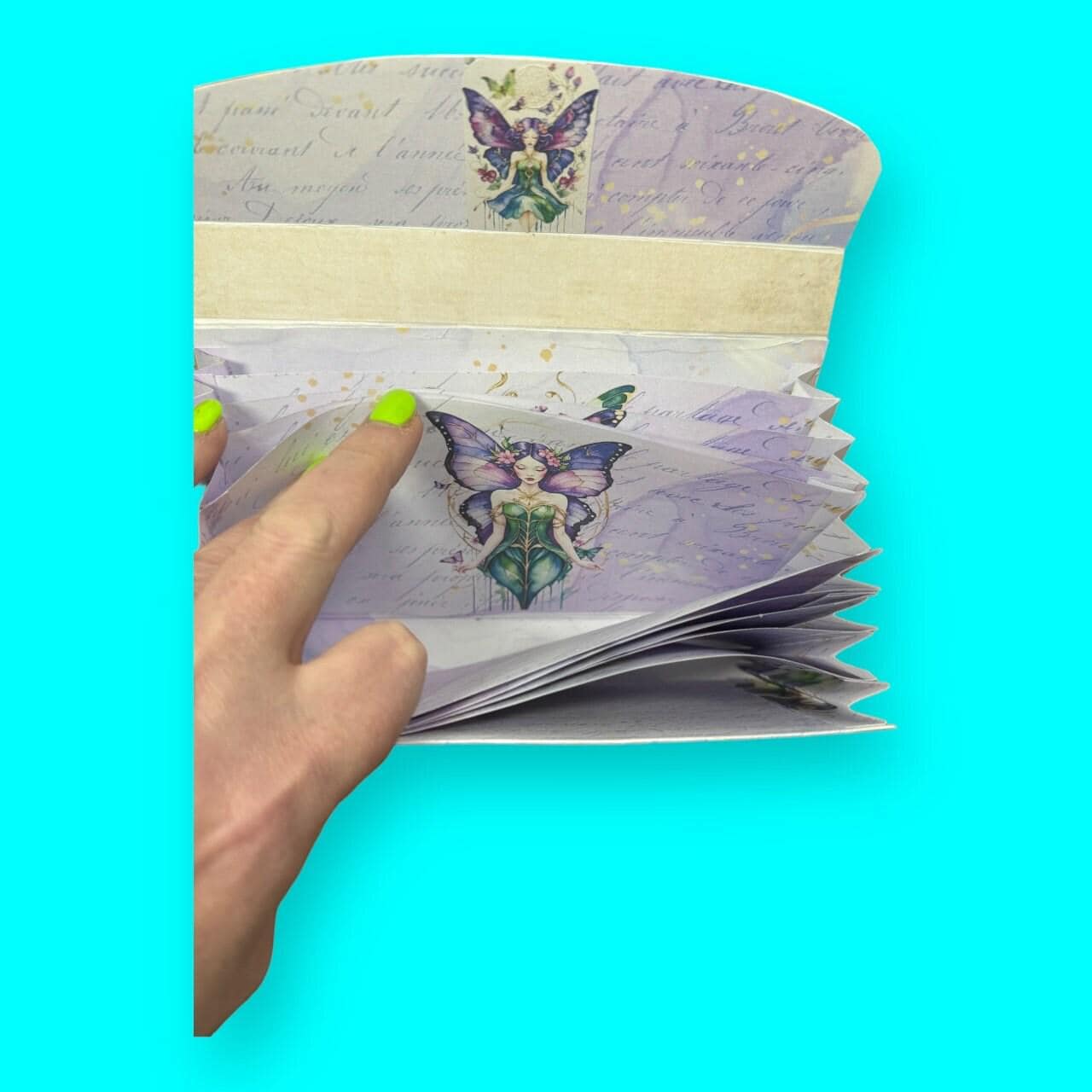 Kintsugi Fairies Accordion File Organizer – Handmade Expandable Ephemera Folder – Kintsugi-Inspired Junk Journal Storage