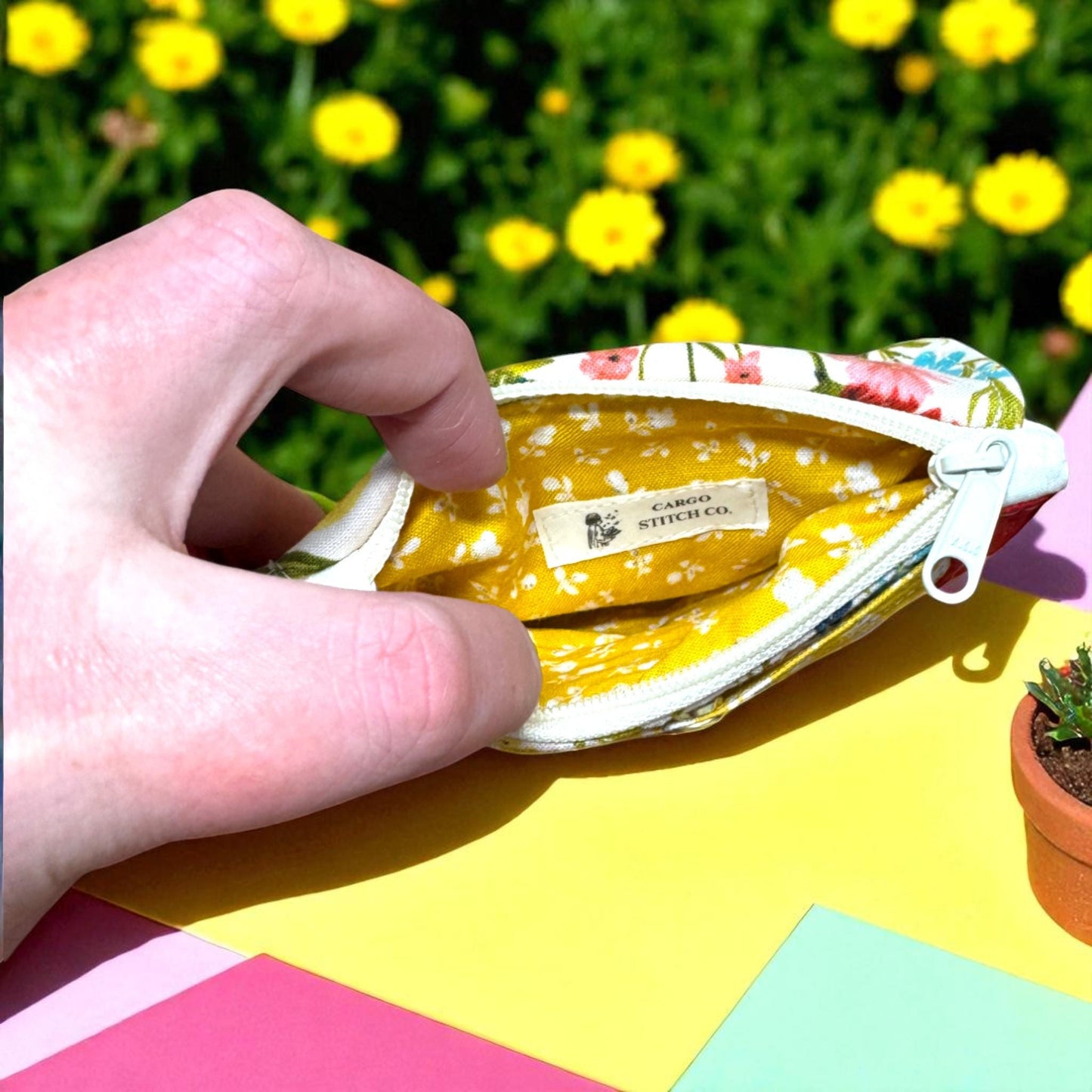 Wildflower Road Manifest Mini Wallet - Quilted Cotton ID Wallet | Nature Print Card Holder | Handmade Minimalist Wallet