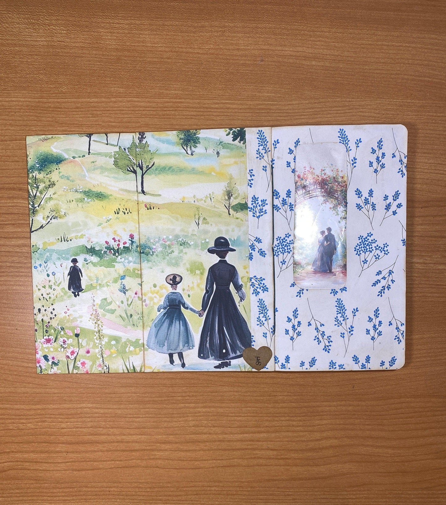 Healing Threads TN Cover – “The Garden Walk” Edition – Handmade Traveler’s Notebook with Romantic Blue Florals