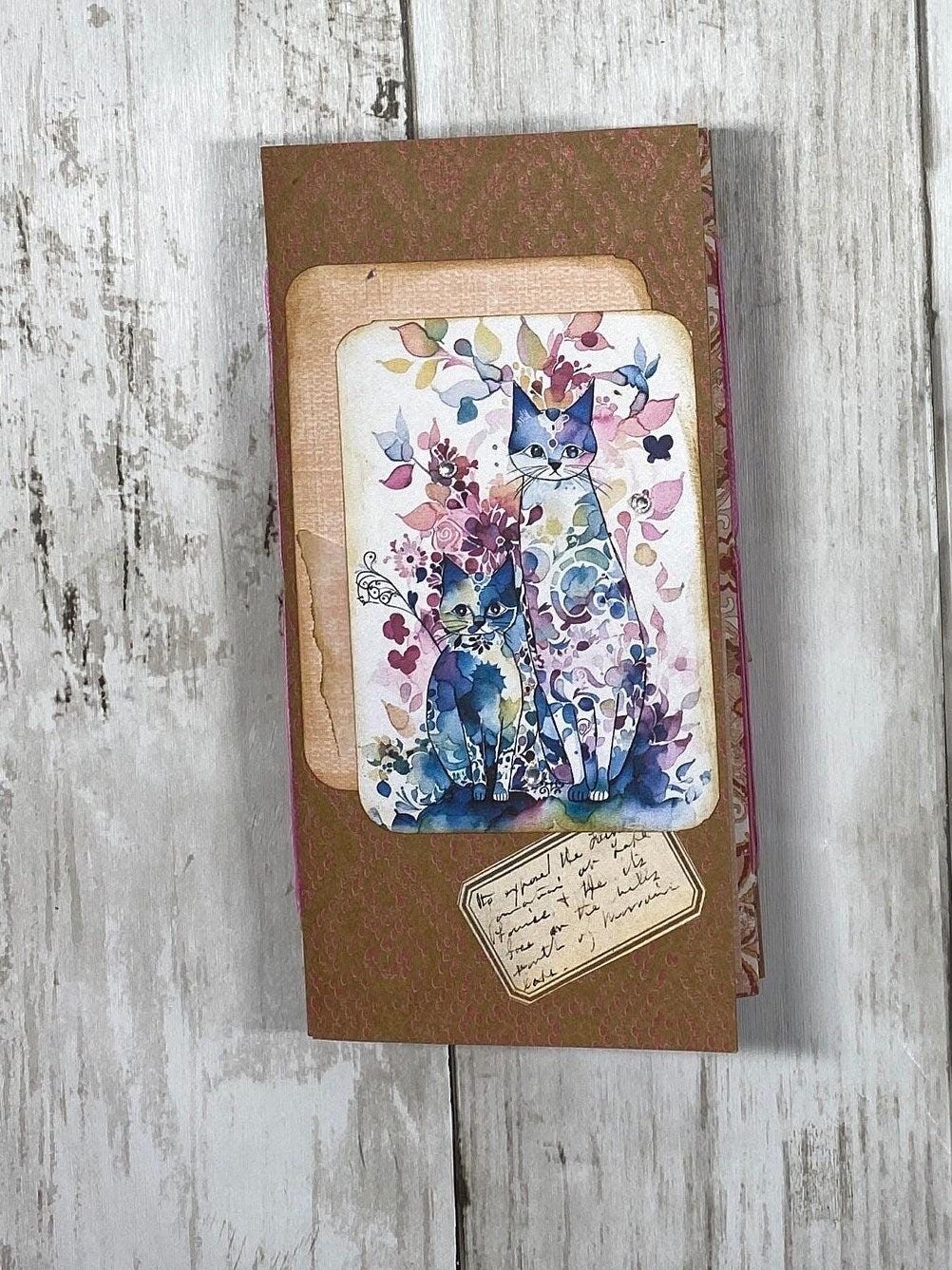 Whimsical Forest Cat Folio β Enchanted Garden Edition | Handmade Junk Journal Insert with Lace & Floral Pockets | Feline Ephemera