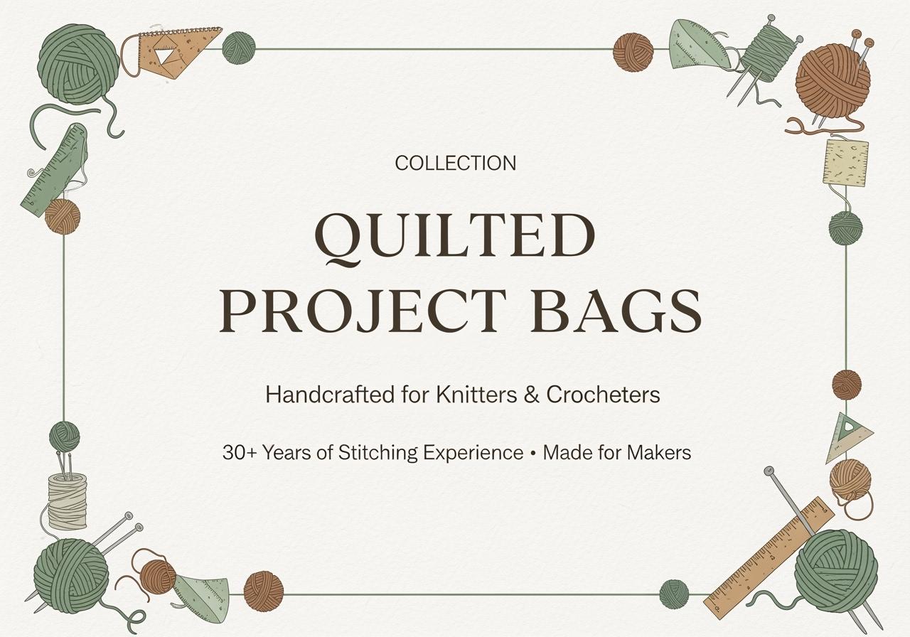 Quilted Project Bag โ Ruler Print โ Handmade Drawstring Knitting or Crochet Bag, Yarn Storage for Sewing, Fiber Arts & Craft Projects