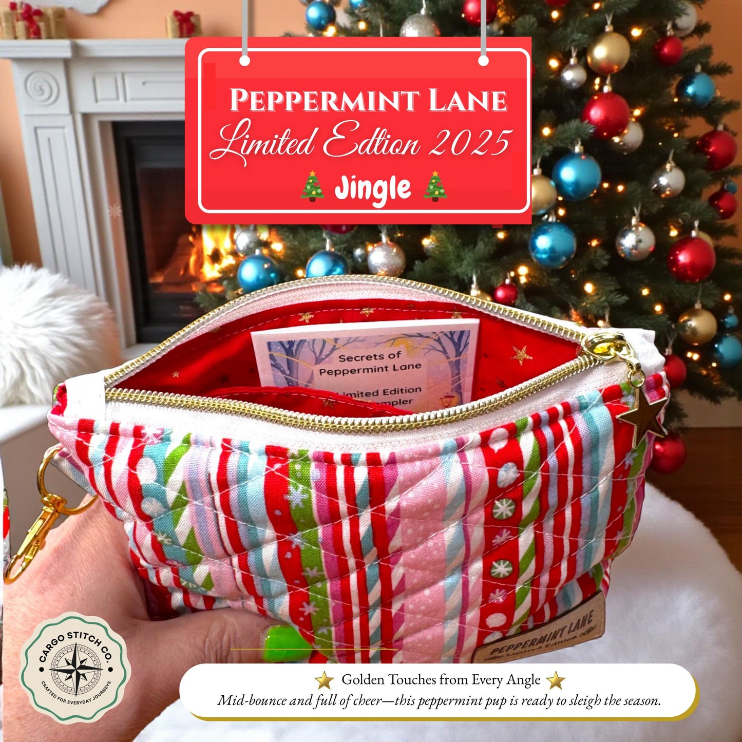 Sugarplum 3-Piece Quilted Pouch Set - Peppermint Lane Limited Edition | Pink Gingerbread | Story Character Bundle | Choose A Size