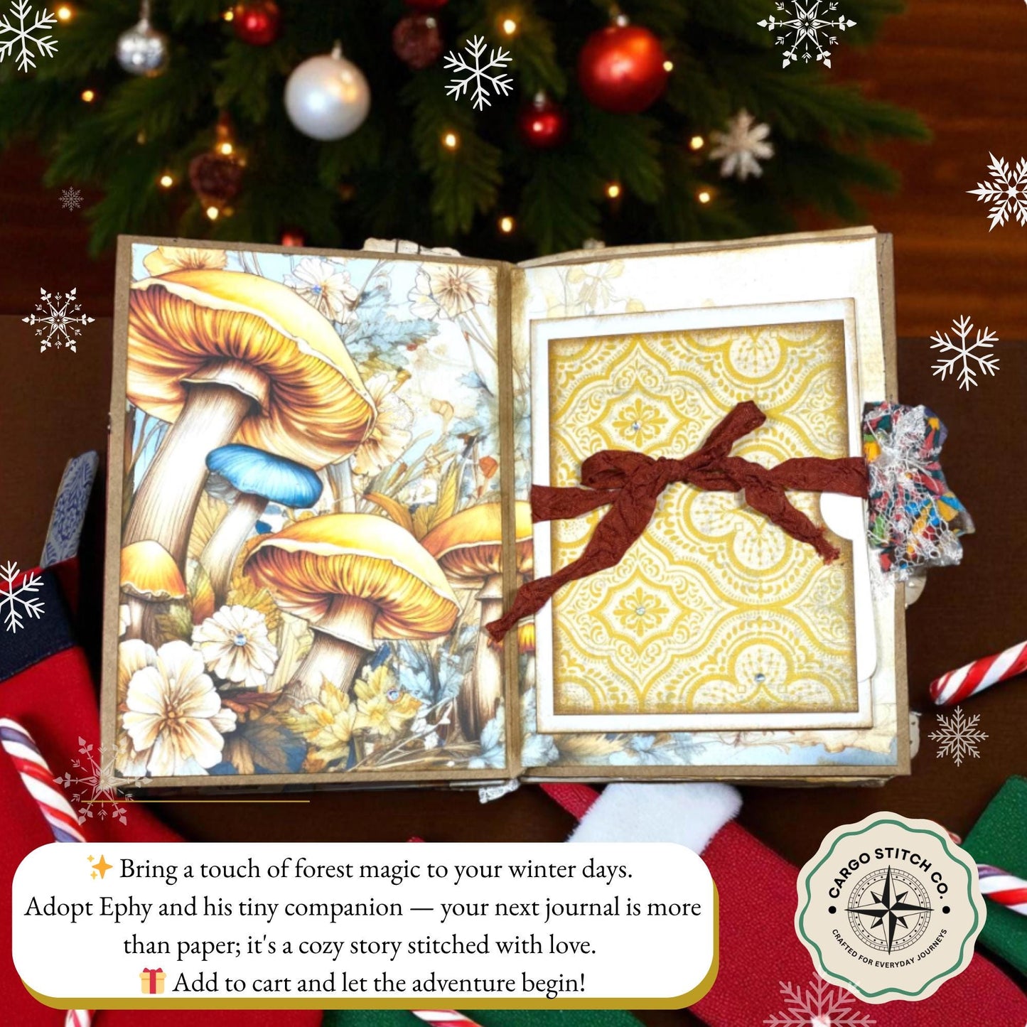 Whimsical Forest Journal – OOAK Handmade Mushroom Junk Journal – Winter Gift for Writers & Collectors – Ephy the Forest Keeper