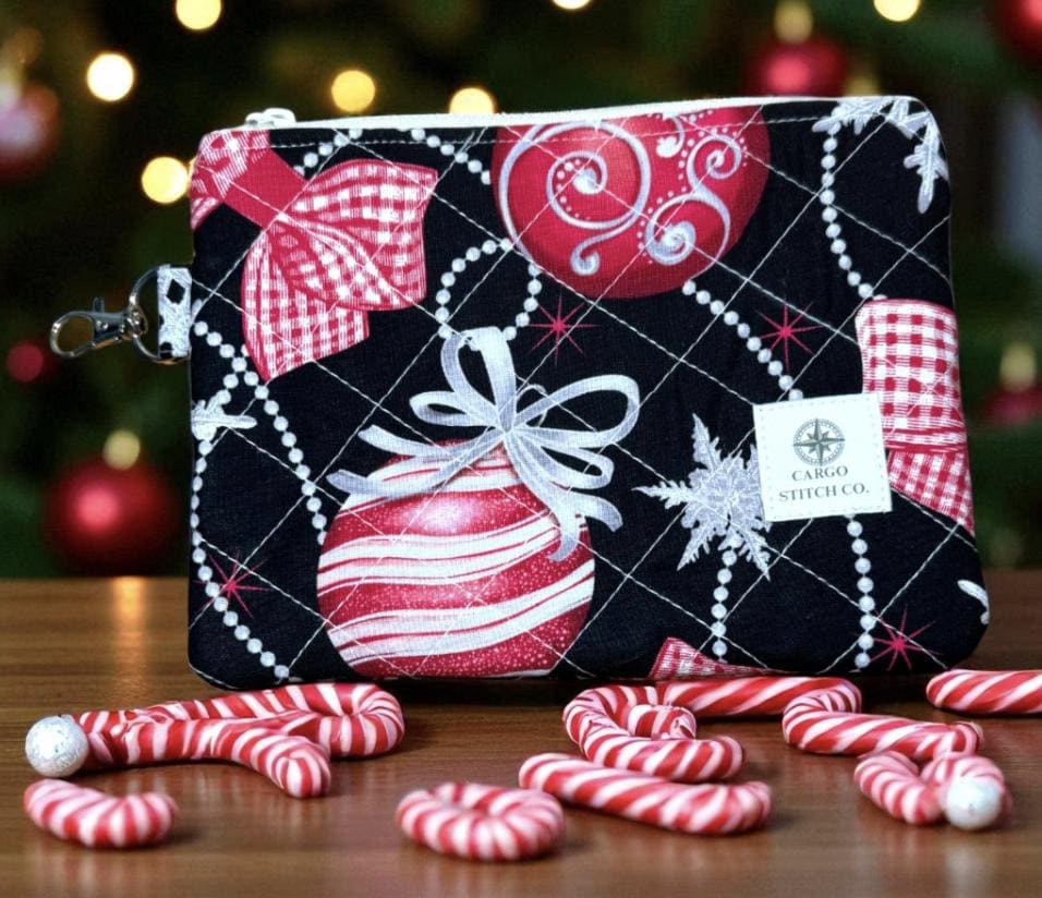 Peppermint Lane Christmas Zipper Pouch - 7ร5 Quilted Holiday Bag | Sugarplum Collection | Handmade by Cargo Stitch Co.