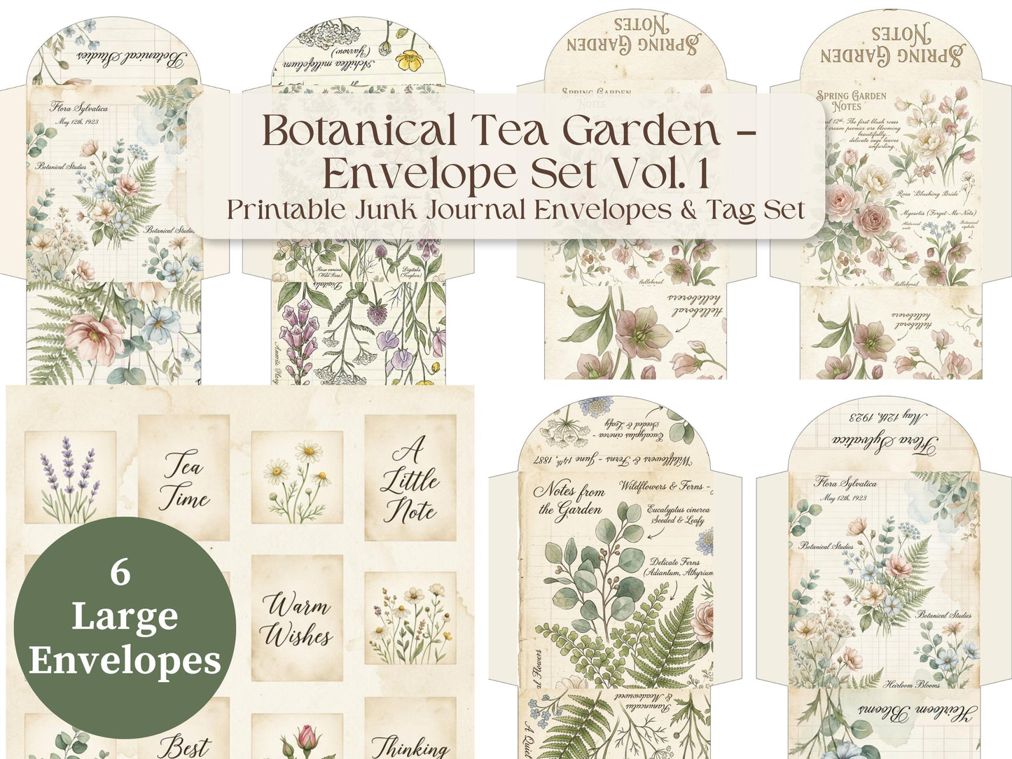 Botanical Tea Garden Envelope Set Vol. 1 | Printable Junk Journal Envelopes | Print At Home | Great For Church Events