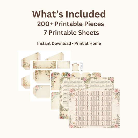 Whispering Garden Printable Junk Journal Kit | 7 Pages | 200+ Botanical Labels Tags Envelopes Ephemera