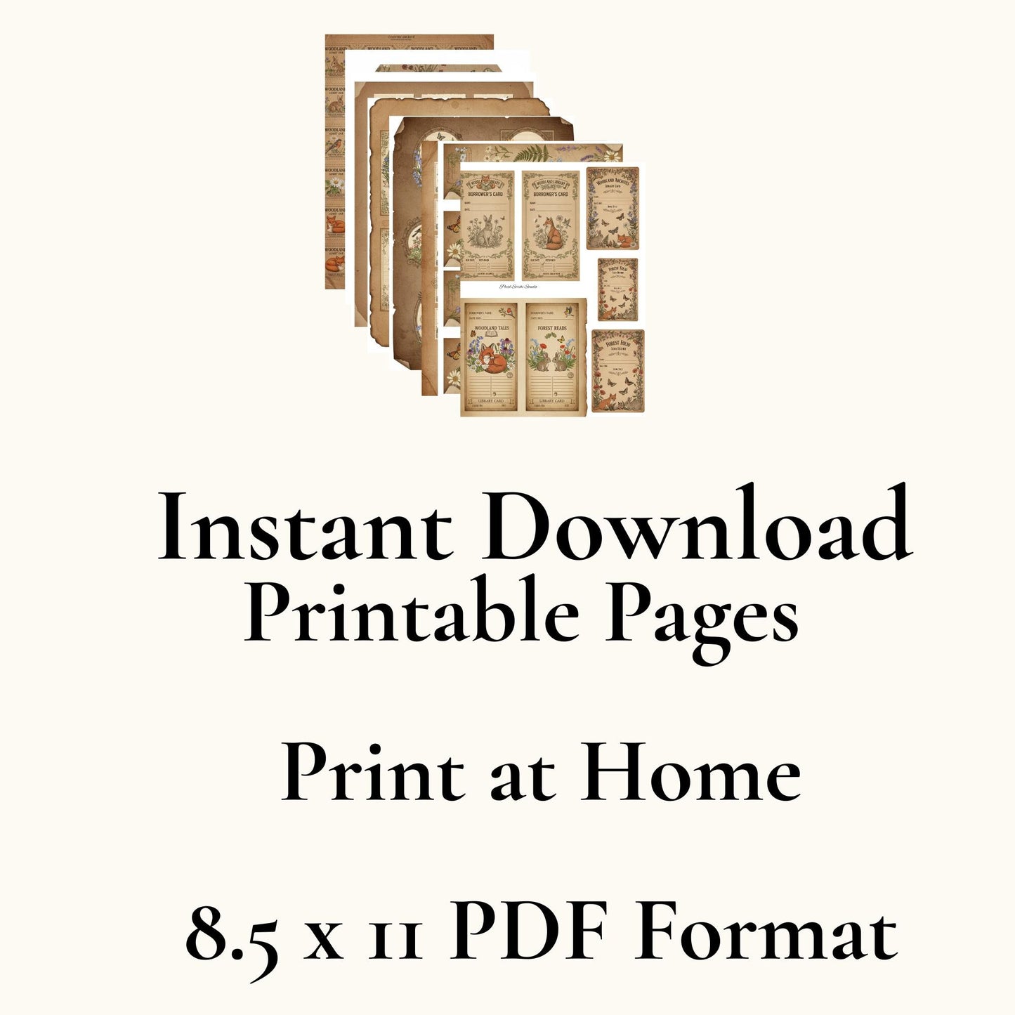 Woodland Wonders Printable Kit | Vintage Forest Journal Ephemera | Bookmarks Cards Tickets Tags