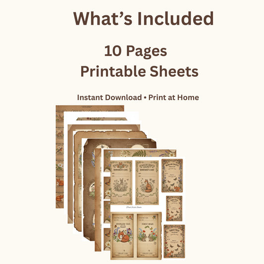 Woodland Wonders Printable Kit | Vintage Forest Journal Ephemera | Bookmarks Cards Tickets Tags