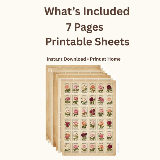 Victorian Rose Seed Packets Printable, 7 Page Junk Journal Kit, 60+ Vintage Floral Ephemera