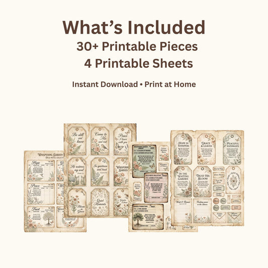 Botanical Field Notes – Ephemera Collection (100+ Pieces) | Printable Bible Journal Elements | Vintage Floral Tags, Pockets & Cards