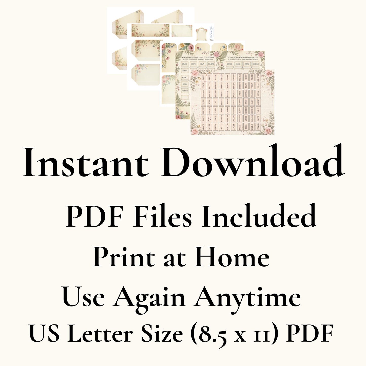 Whispering Garden Printable Junk Journal Kit | 7 Pages | 200+ Botanical Labels Tags Envelopes Ephemera