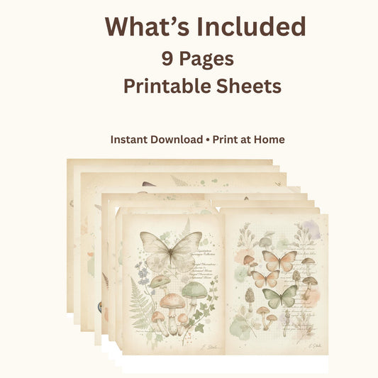 Peach & Sage Botanical Background Papers | Vintage Watercolor Nature Printable Pages | Junk Journal Collage Papers