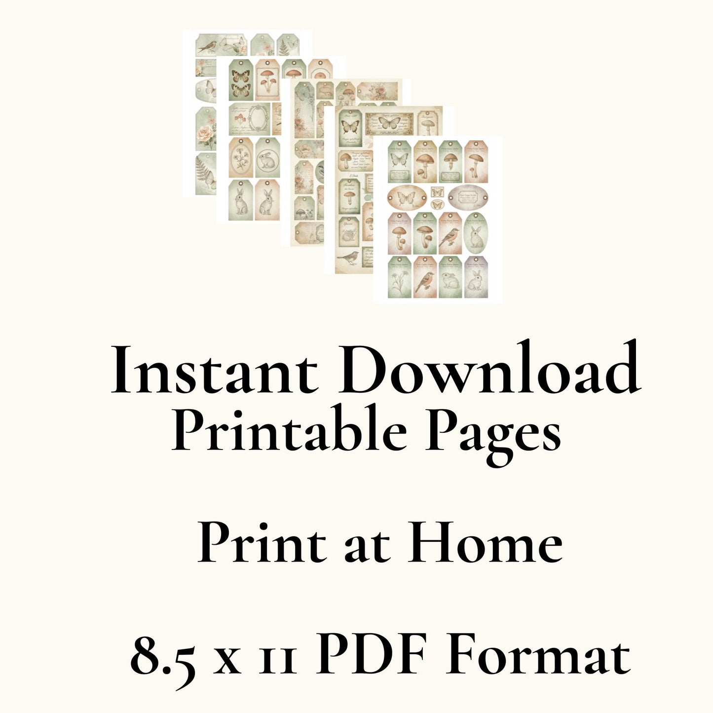 Peach & Sage Botanical Tags Ephemera Kit 22, Printable Pages | Botanical Labels, Journaling Cards, Nature Ephemera