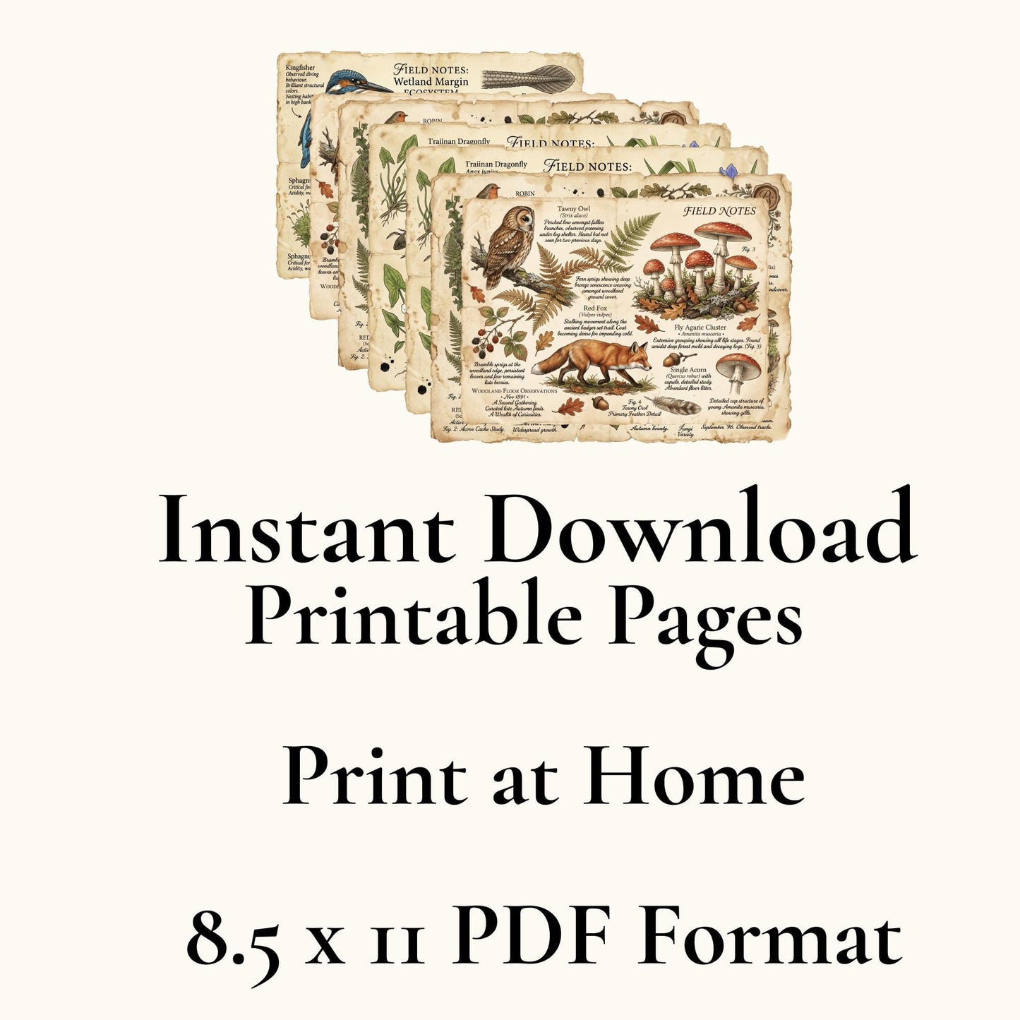 Hedgerow Field Notes Vol 2 Printable Junk Journal Kit, Woodland Nature Pages, Vintage Naturalist Ephemera, Forest Journal Pages
