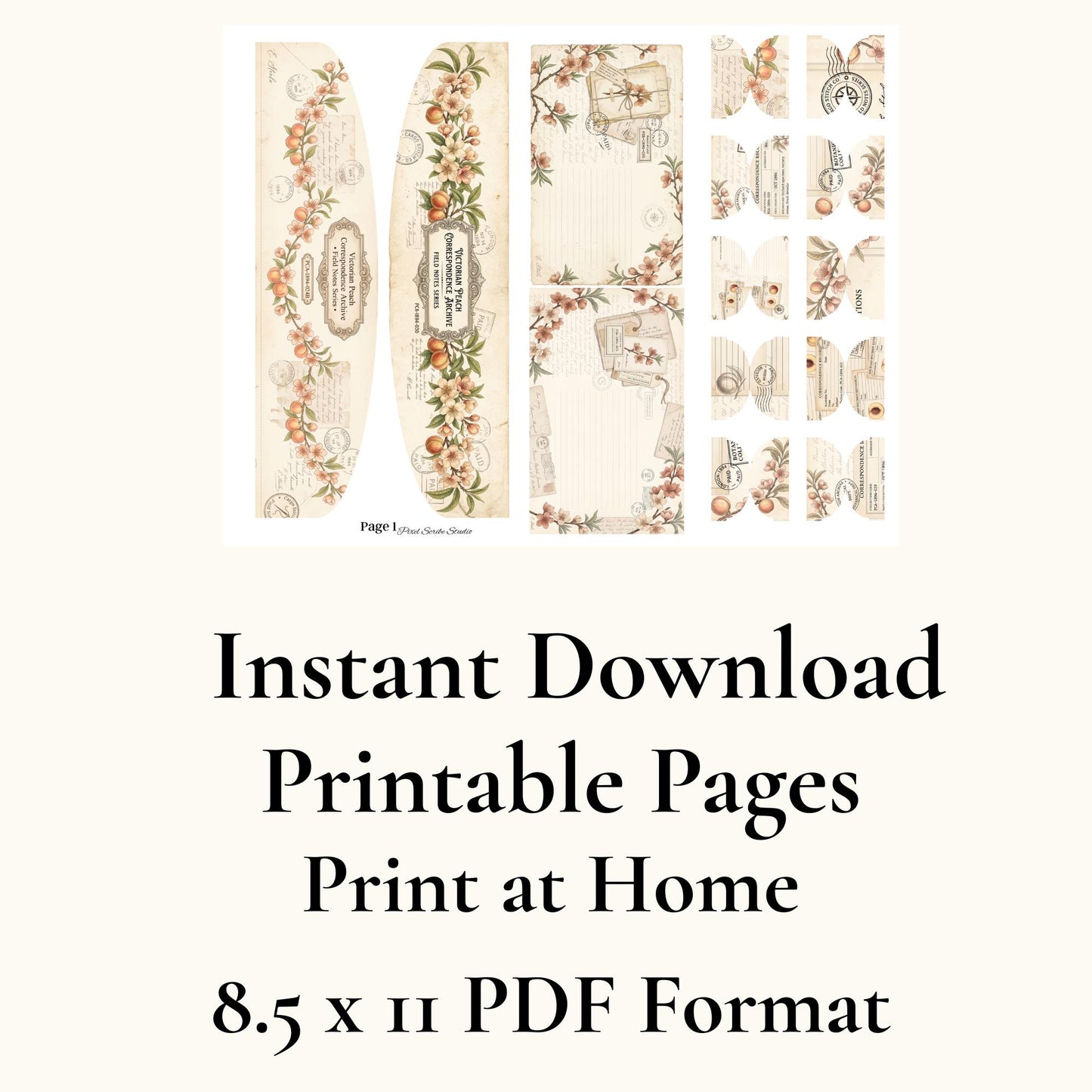 Victorian Peach Correspondence Archive Accordion File Folder Kit | Printable Junk Journal Organizer | Ephemera Storage PDF