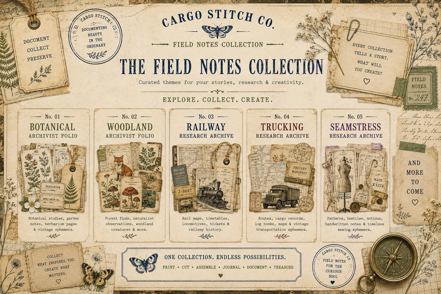 Botanical Archivist Field Notes Collection, Printable Journal Pages, Herbarium Records, Botanical Ephemera, Junk Journal Kit, Nature Archive