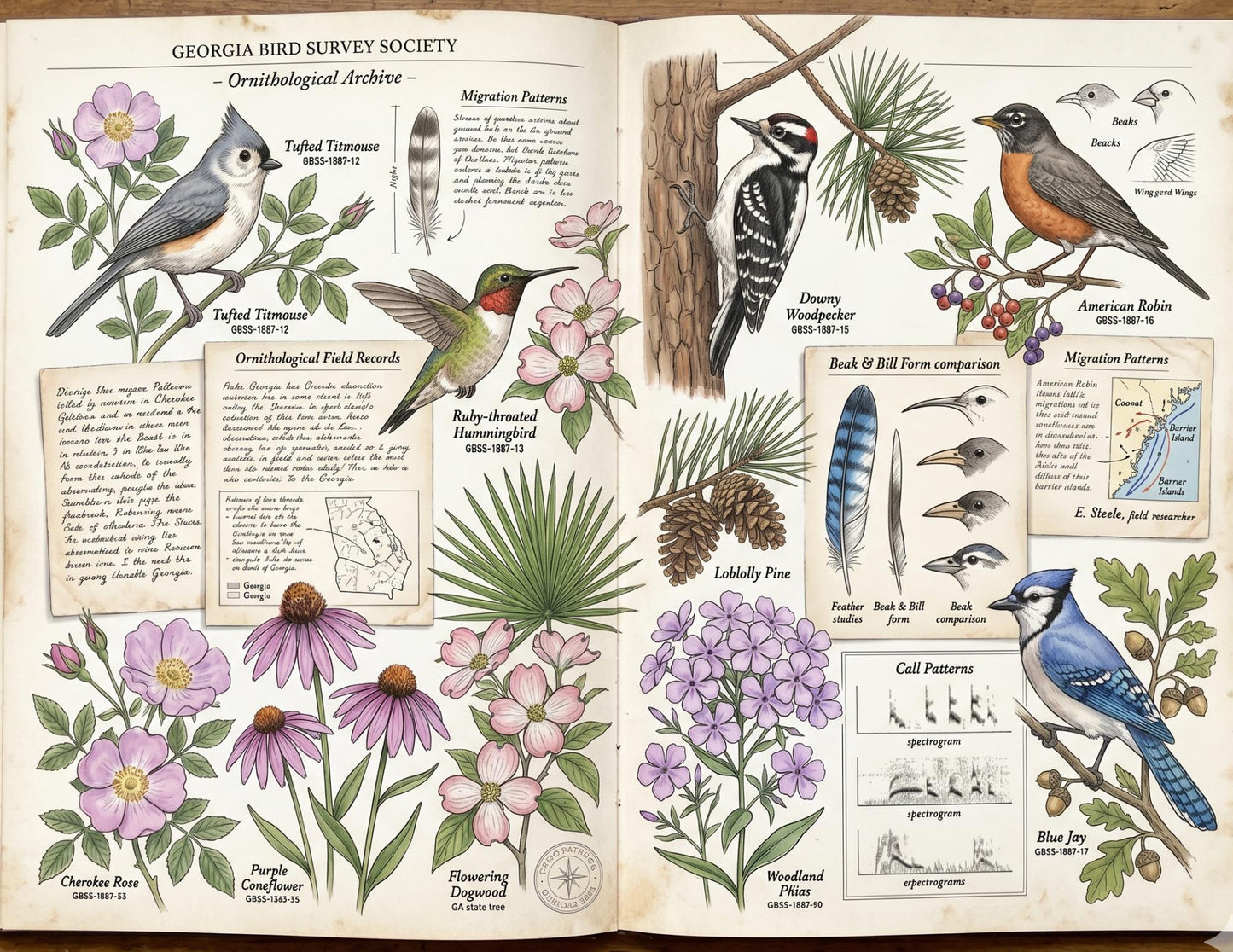 Georgia Botanical Survey Society | Native Flora, Birds & Pollinators | Botanical Journal Pages | Printable Junk Journal Kit | 19 Page PDF