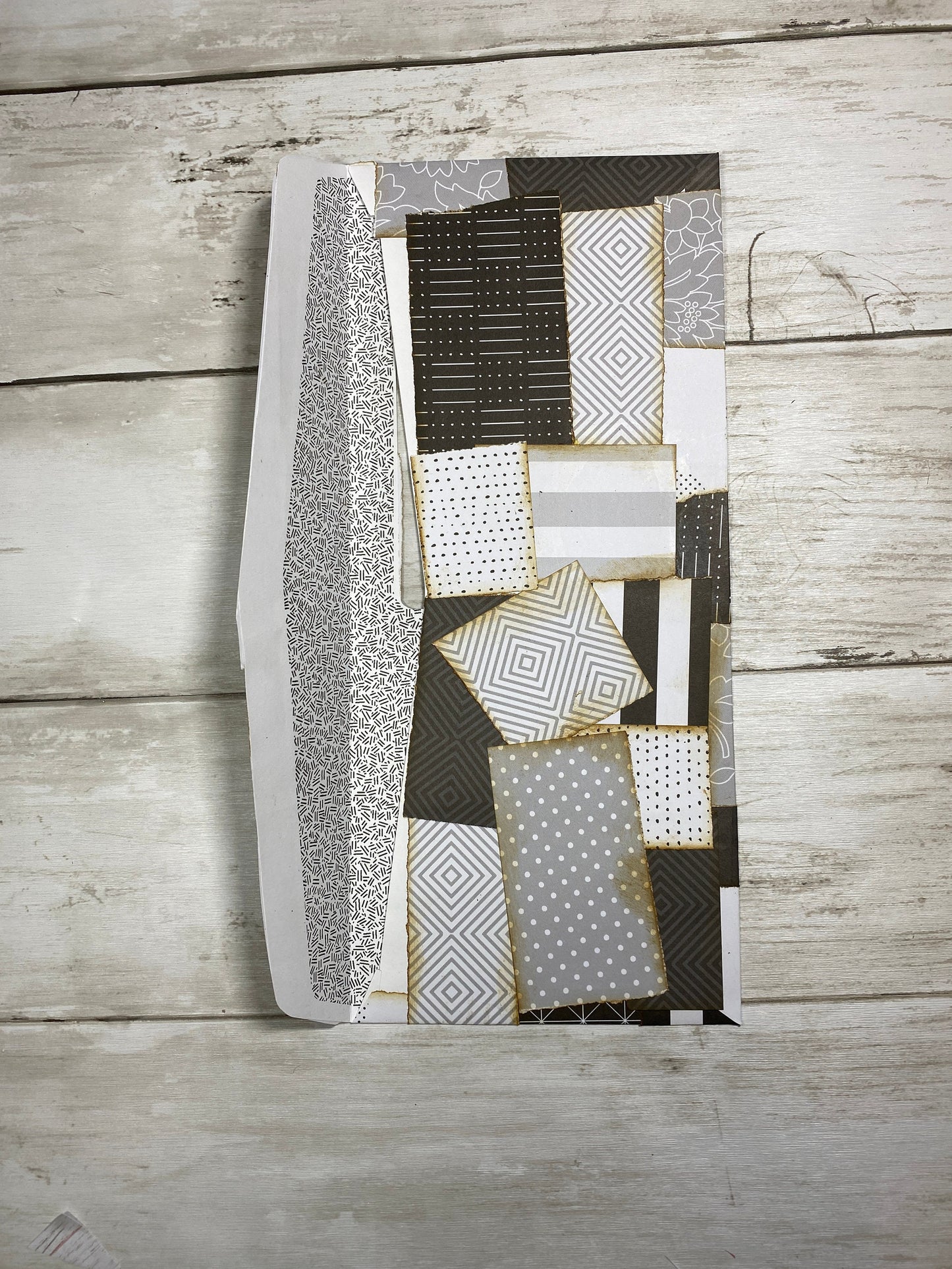 Black & White Large Window Envelope – Collaged Junk Journal Pocket, Handmade Ephemera Add-On, Monochrome Scrapbook Supply