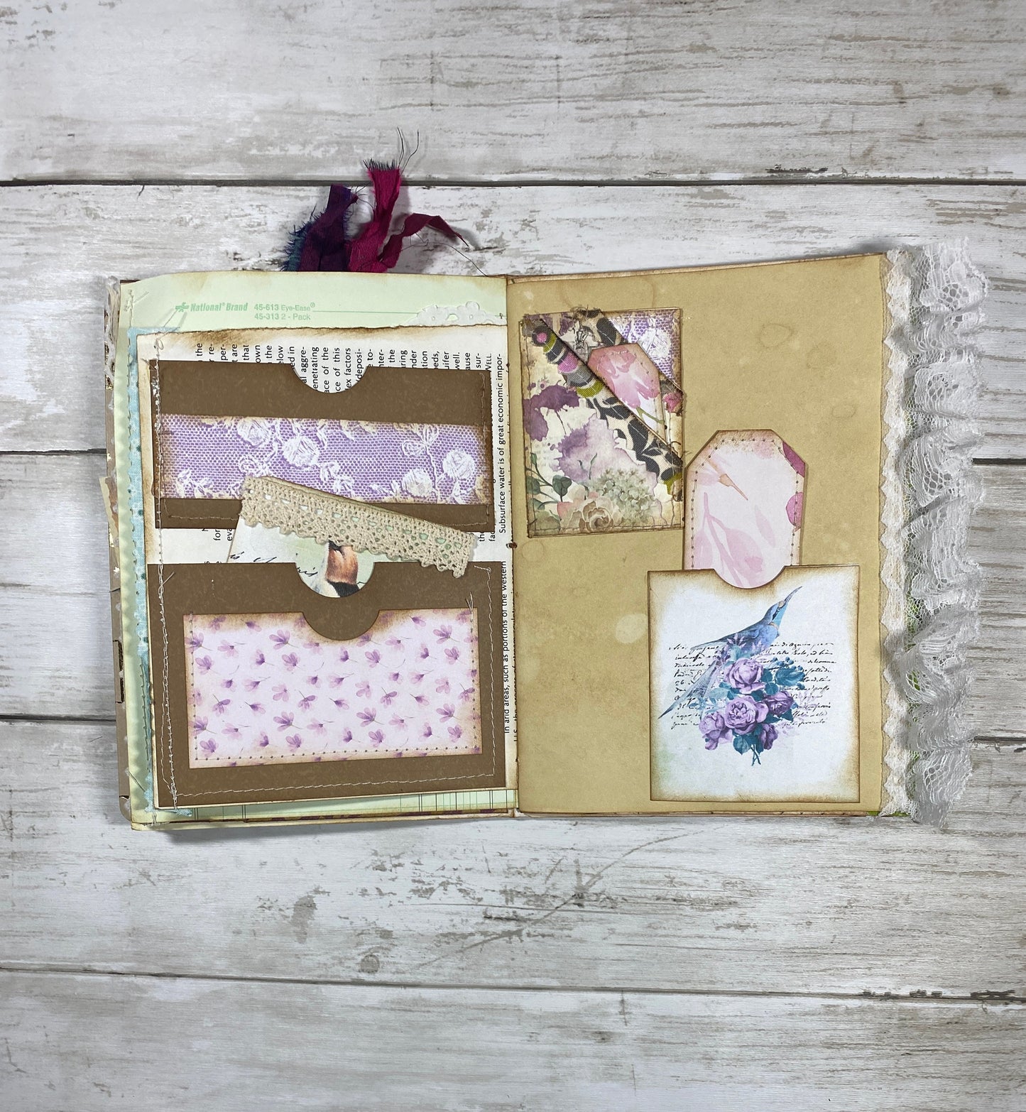 Grungy Photo Time Junk Journal | B6 Scrapbook Planner | Handmade Lace Trim Writing Notebook | Pockets, Tags & Journaling Cards