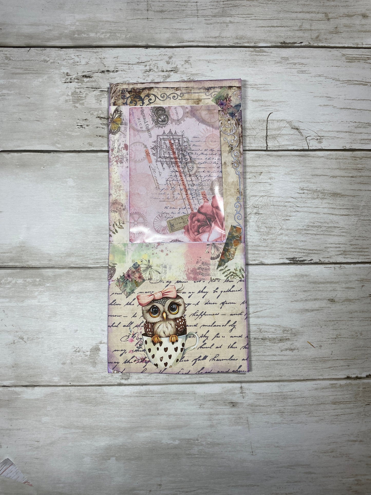 Collaged Owl Window Envelope Add-On | Pink & Purple Junk Journal Pocket | Handmade Ephemera | $3 Add to Order