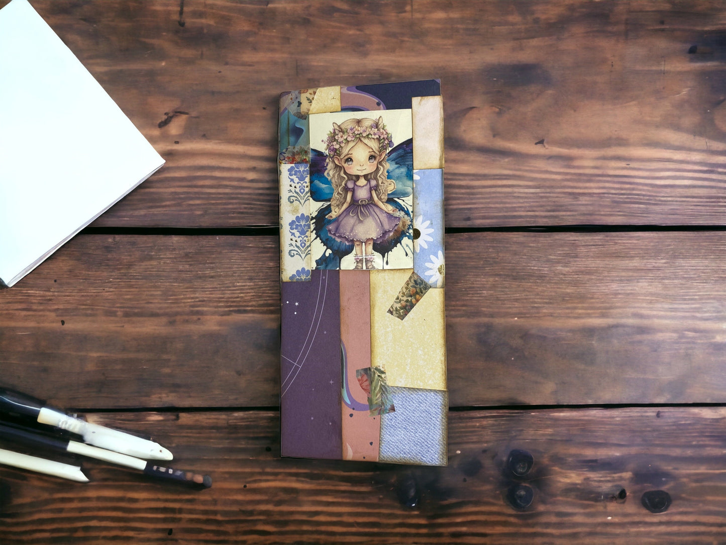 Purple Fairy Large Window Envelope – Collaged in Pinks & Purples, Junk Journal Pocket, Handmade Ephemera Add-On