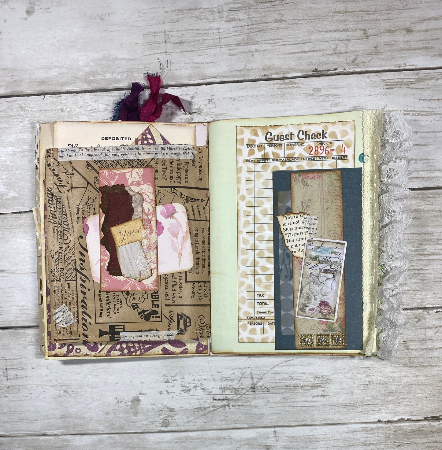 Grungy Photo Time Junk Journal | B6 Scrapbook Planner | Handmade Lace Trim Writing Notebook | Pockets, Tags & Journaling Cards