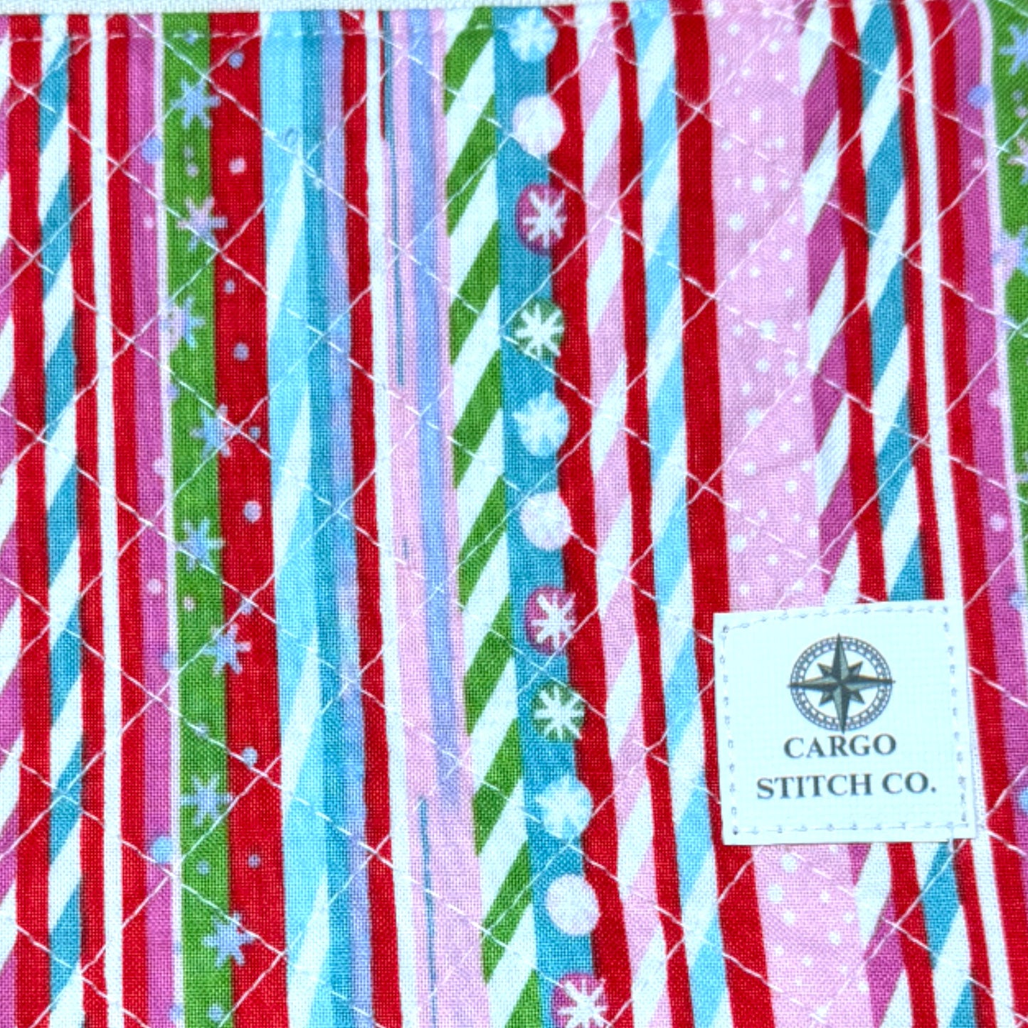 Christmas Pouch 3-Pack • Peppermint Lane Quilted Bag Bundle • Cat, Candy Cane, and Gingerbread Zipper Pouches with Pocket & Clip • Cargo Stitch Co