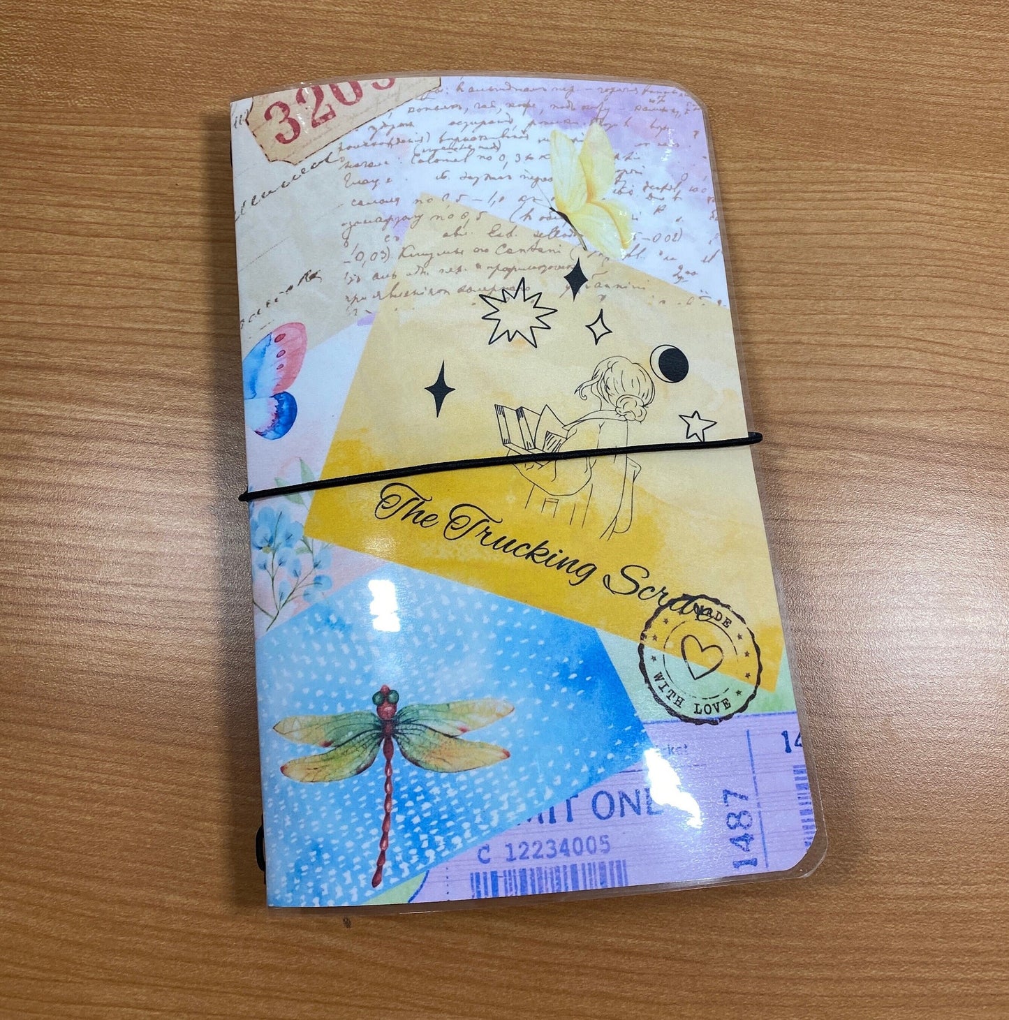 Pastel Dragonfly Travelers Notebook Cover, Laminated Book Cover, Refillable Junk Journal Butterflies, Gift for Her, FREE SHIPPING