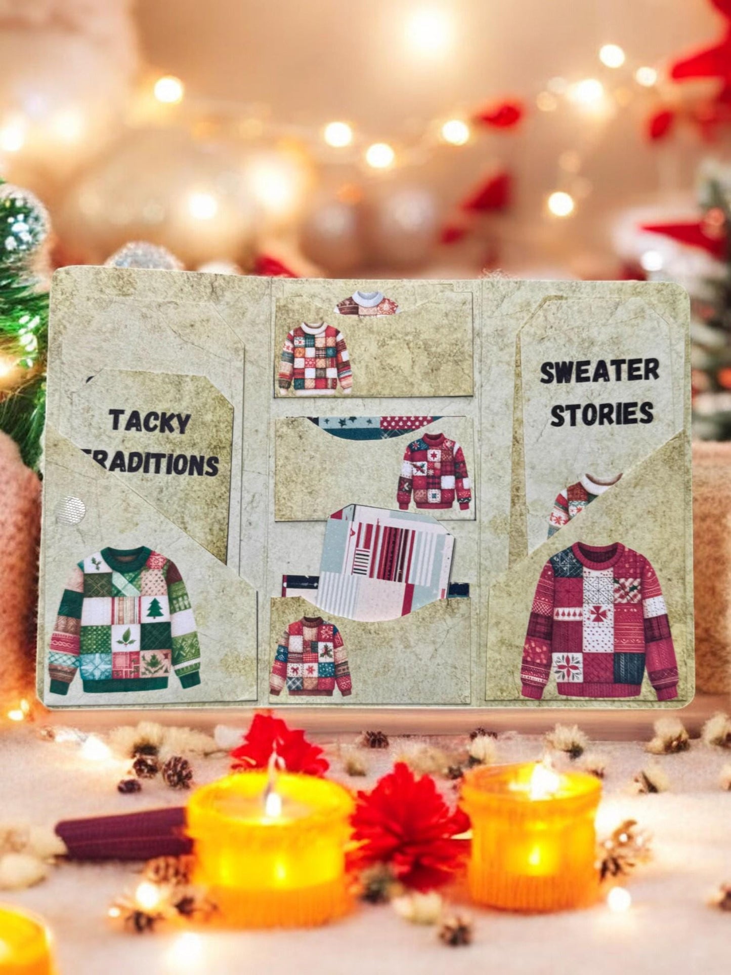 It’s Not Just a Sweater Junk Journal | Ugly Sweater Inspired Folio | Handmade Patchwork Art Journal | Small Winter Folio Gift for Mom