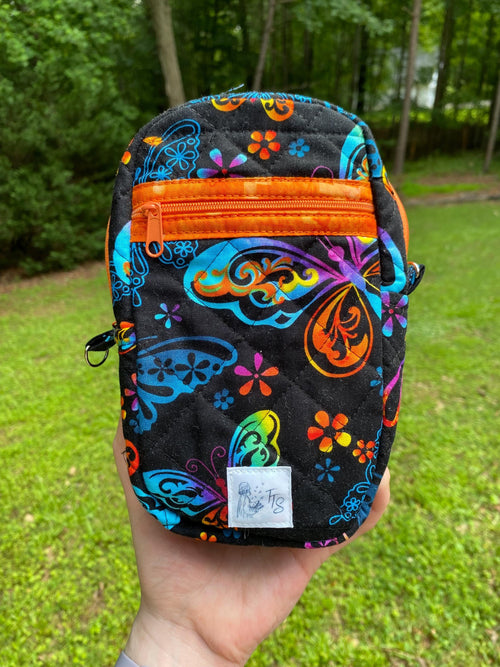 Handmade Butterfly Purse – Small Black Crossbody Bag with Adjustable Strap and Orange Coin Pouch, Cargo Stitch Collection