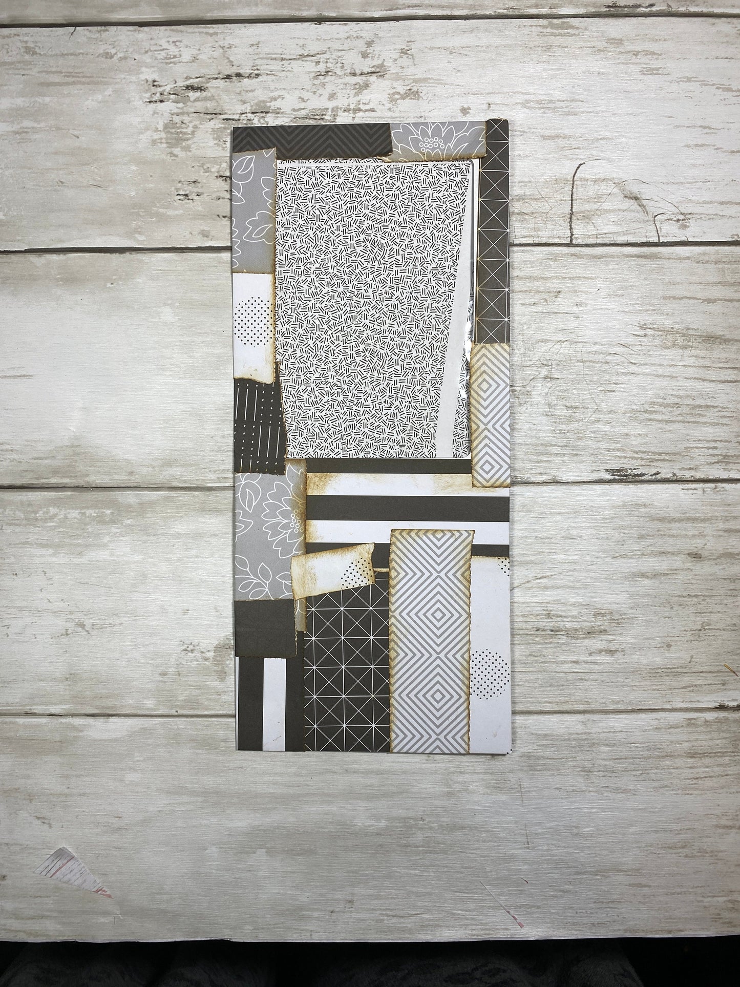 Black & White Large Window Envelope – Collaged Junk Journal Pocket, Handmade Ephemera Add-On, Monochrome Scrapbook Supply