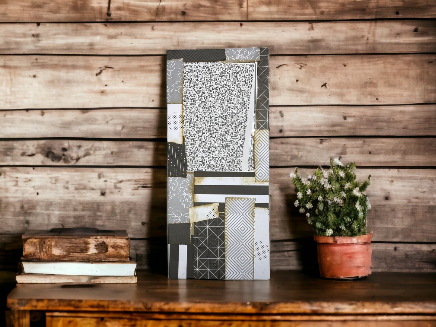 Black & White Large Window Envelope – Collaged Junk Journal Pocket, Handmade Ephemera Add-On, Monochrome Scrapbook Supply