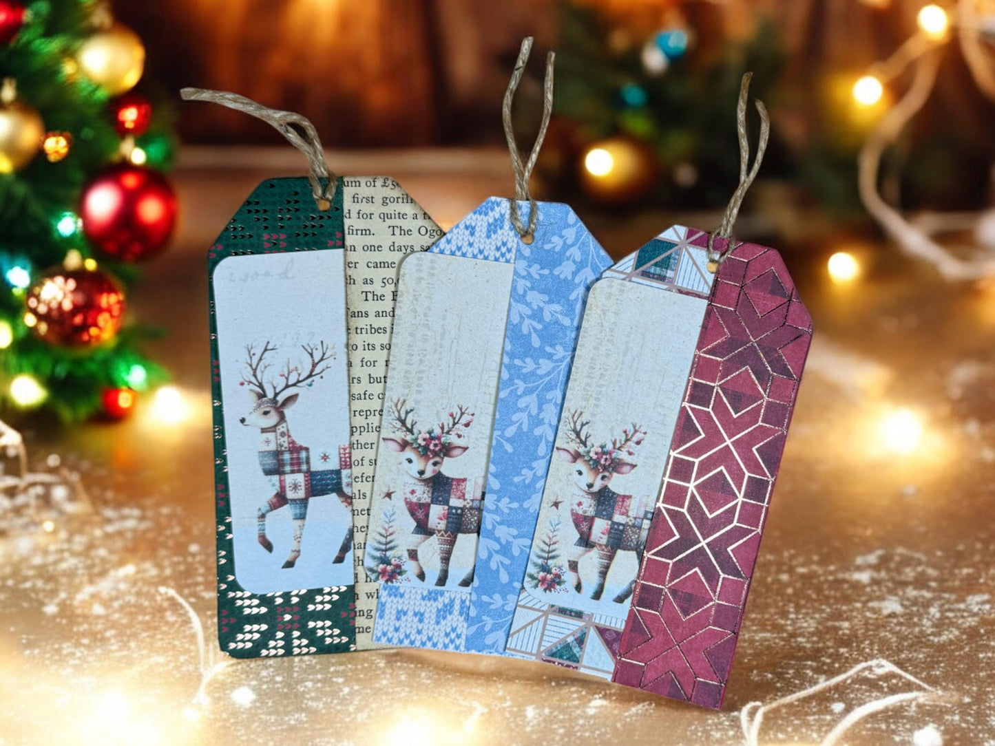 Double Pocket Junk Journal Tags | Reindeer Journaling Cards | Vintage Christmas Ephemera | Rustic Holiday Scrapbook Kit