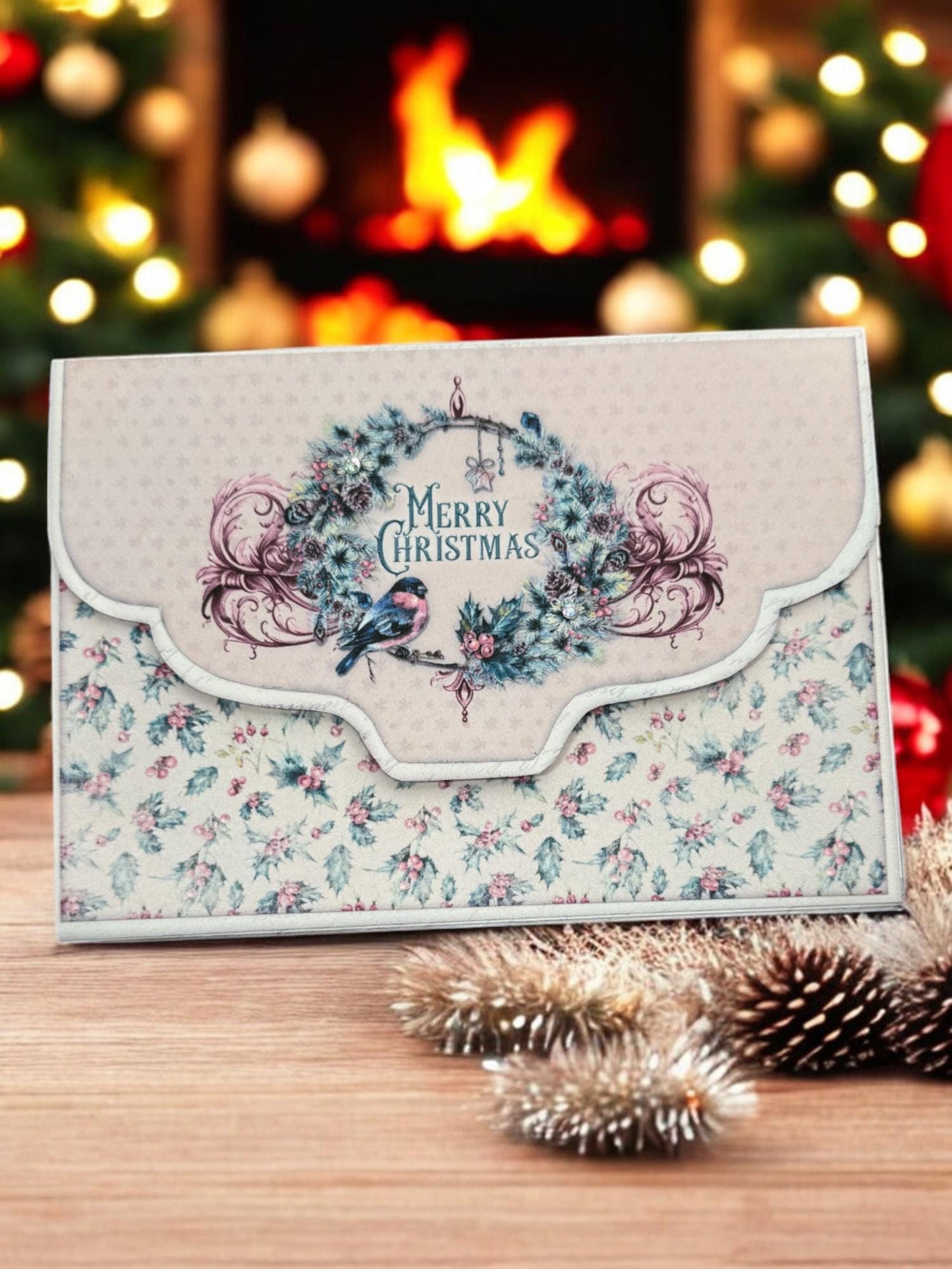 Pink Christmas Accordion File Folder | Expandable Envelope Organizer | Junk Journal Ephemera Holder | Cash Envelope Budget Storage