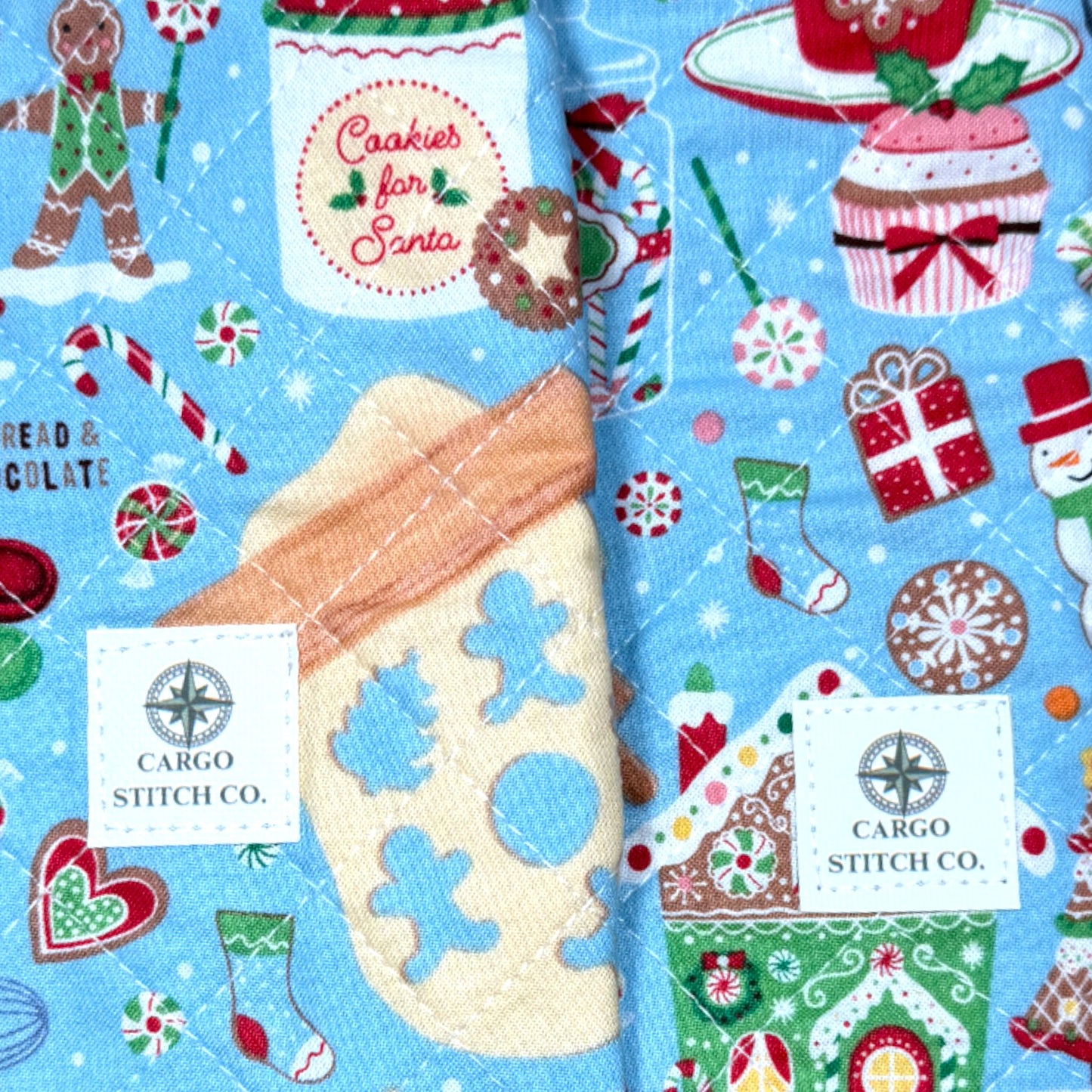 Christmas Pouch 3-Pack • Peppermint Lane Quilted Bag Bundle • Cat, Candy Cane, and Gingerbread Zipper Pouches with Pocket & Clip • Cargo Stitch Co