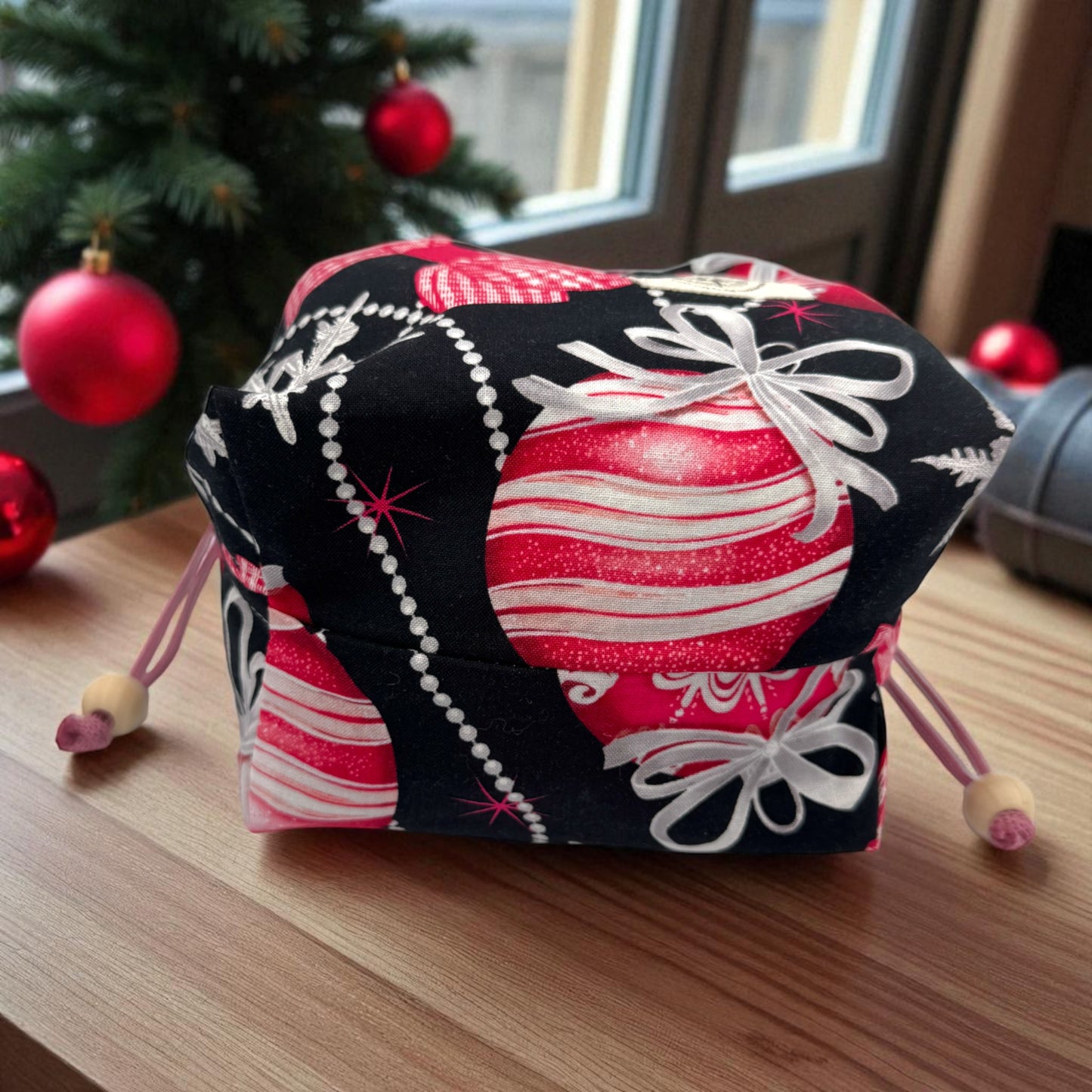 Ornament Drawstring Gift Bag – Small Reusable Fabric Bag for Christmas, Stocking Stuffers, Holiday Wrapping