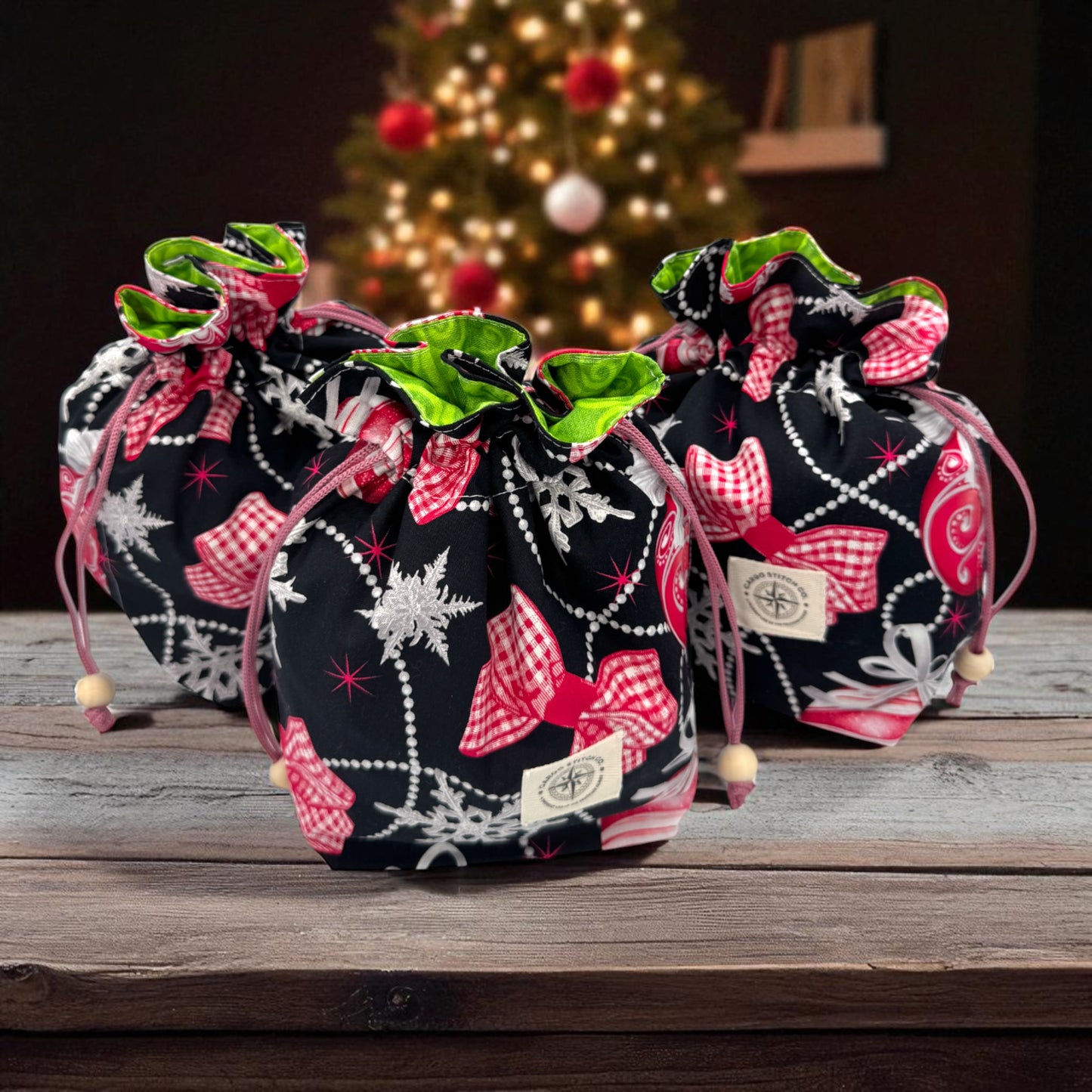 Ornament Drawstring Gift Bag – Small Reusable Fabric Bag for Christmas, Stocking Stuffers, Holiday Wrapping