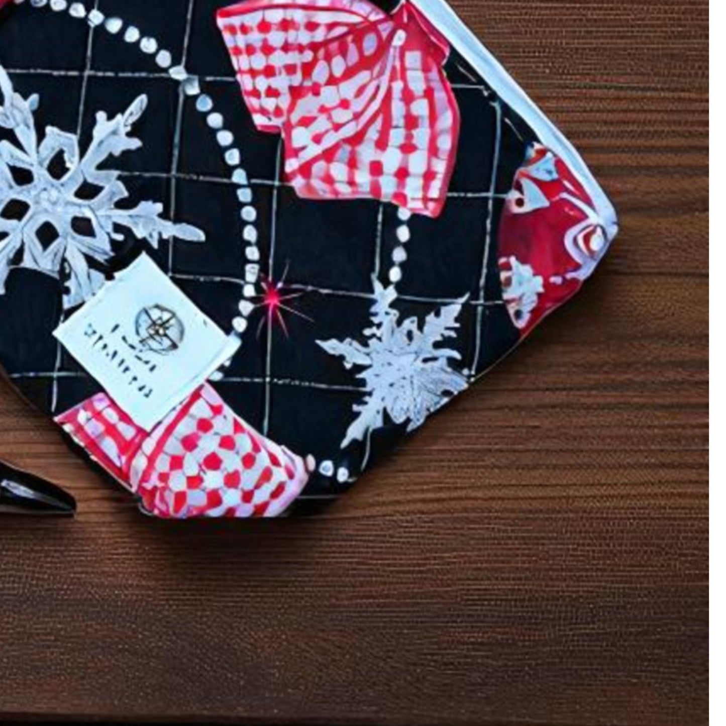 Christmas Zipper Pouch Set – 2 Quilted Bags with Pockets – Gingerbread Baking + Black Ornament – Handmade Gift by Cargo Stitch Co.
