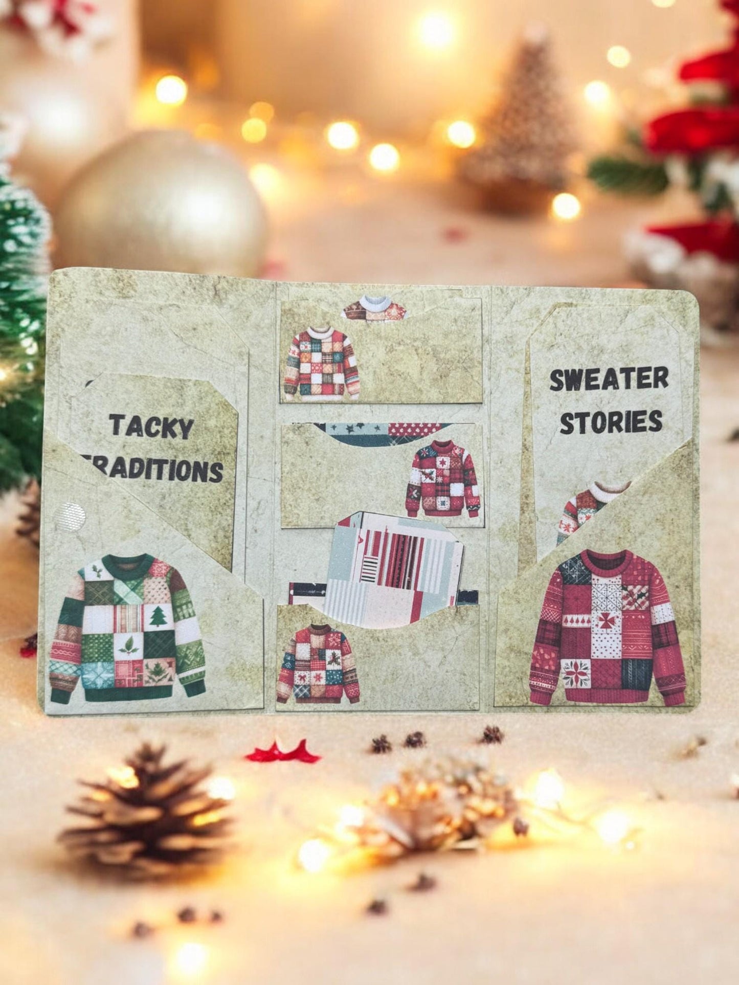 It’s Not Just a Sweater Junk Journal | Ugly Sweater Inspired Folio | Handmade Patchwork Art Journal | Small Winter Folio Gift for Mom