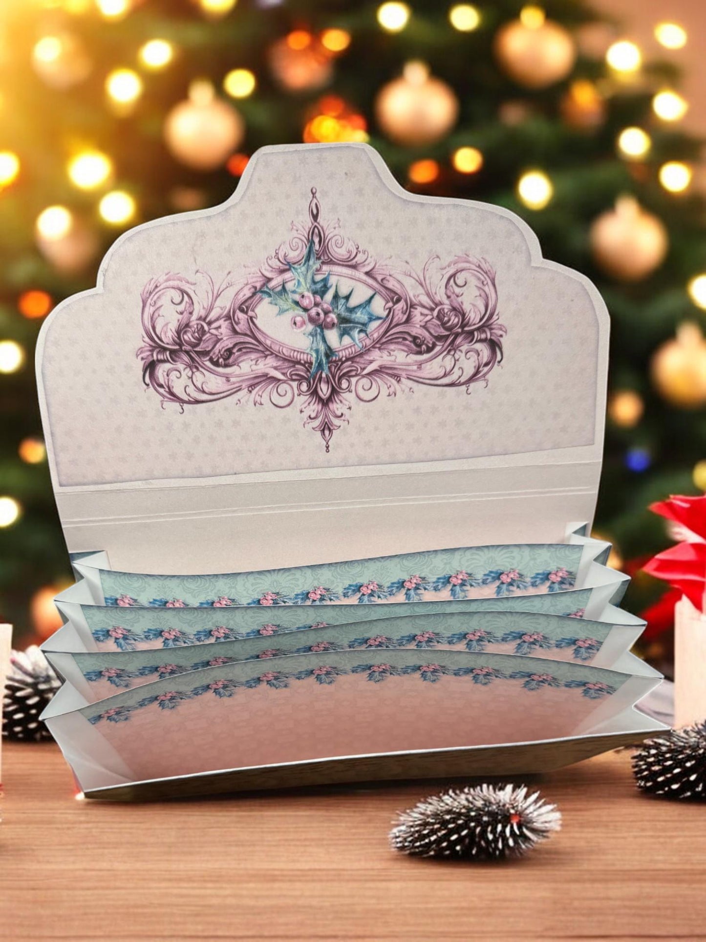 Pink Christmas Accordion File Folder | Expandable Envelope Organizer | Junk Journal Ephemera Holder | Cash Envelope Budget Storage