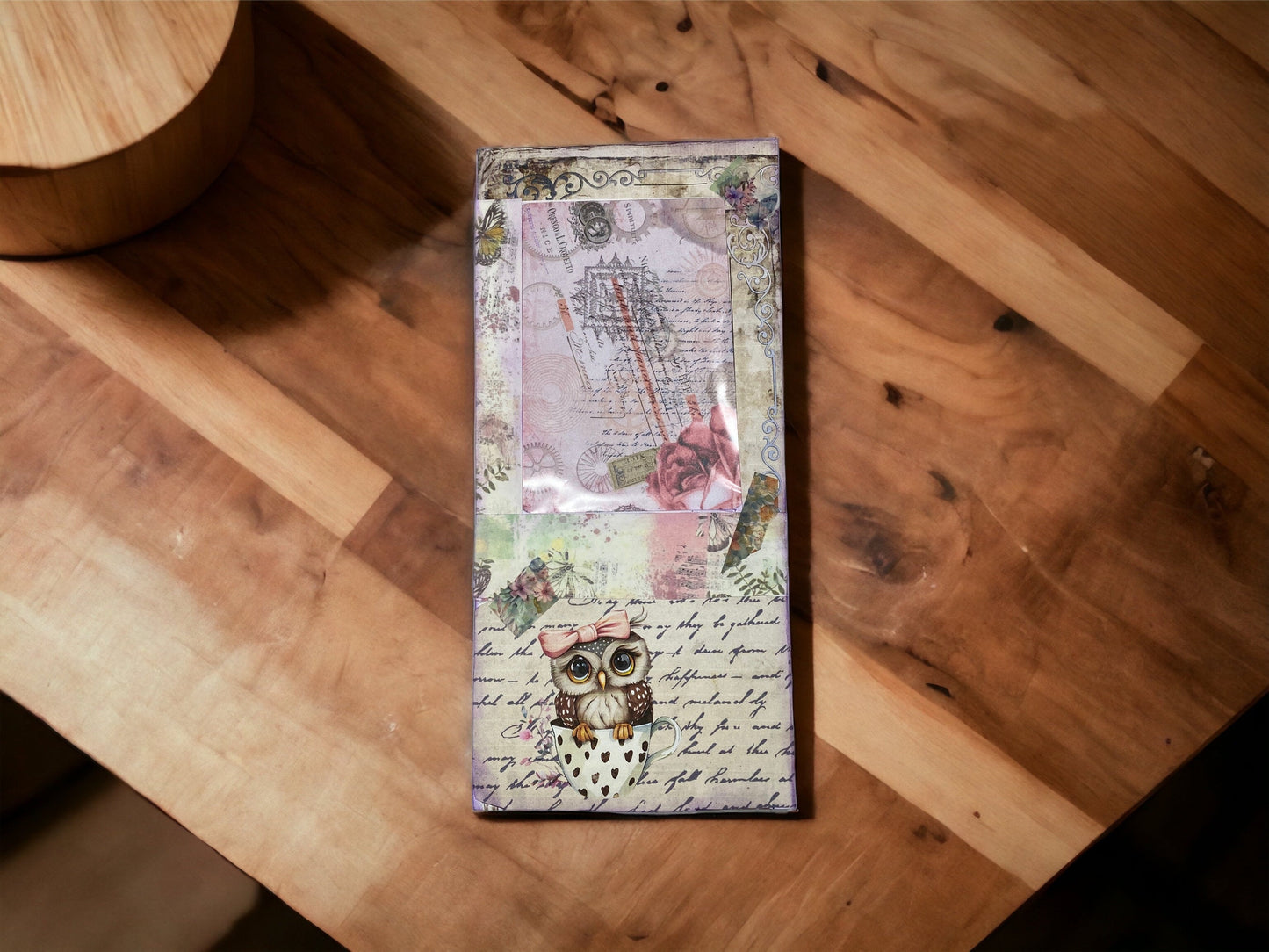 Collaged Owl Window Envelope Add-On | Pink & Purple Junk Journal Pocket | Handmade Ephemera | $3 Add to Order